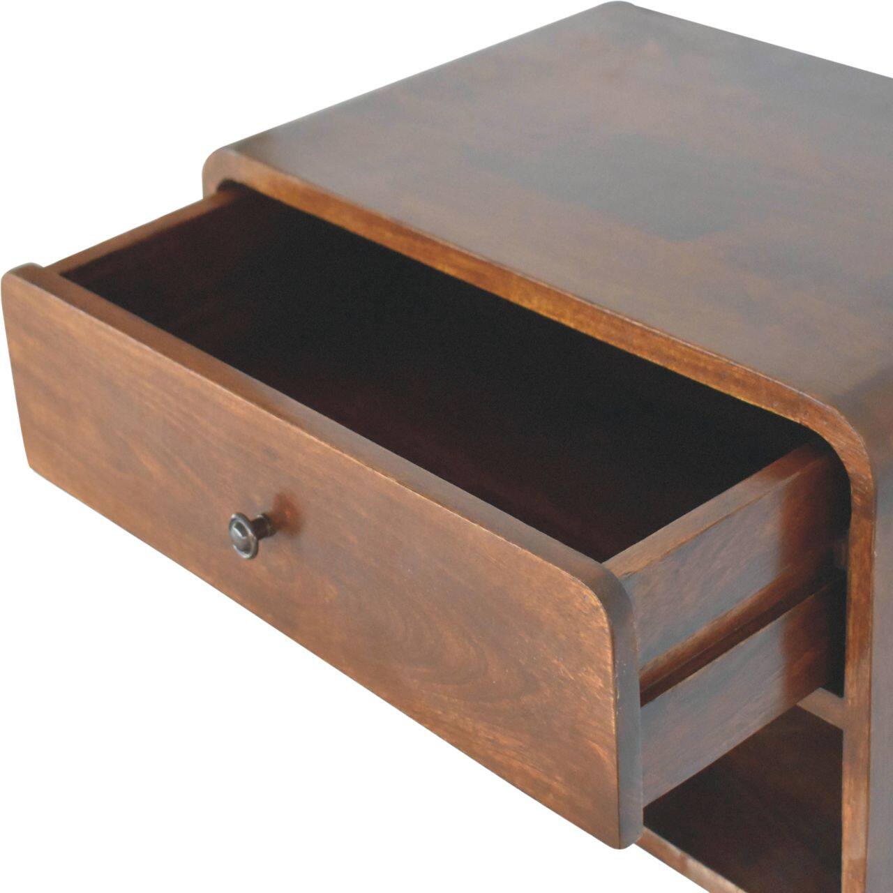 Alt View 2. Artisan Furniture - Artisan Furniture Solid Wood Large Chestnut Curve Floating Bedside, 1 Drawer, 1 Open Slot, Dark Brown - Chestnut.