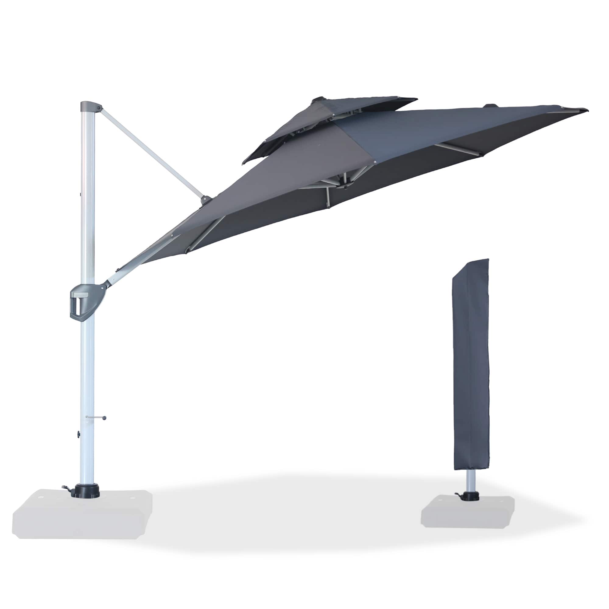 Mondawe - 11 ft. Octagon Cantilever Patio Umbrella Aluminum 360°with Umbrella Cover - Gray