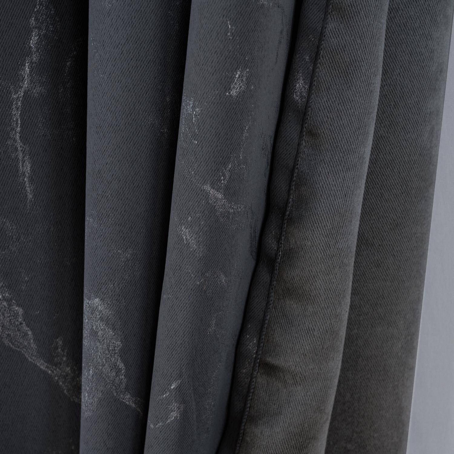 Left. RT Designers Collection - RT Designer Collection Heidi Halo Foil Blackout Luxurious Decorative Grommet Curtain Panel 54" x 90" Black - Black.