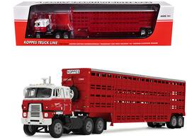 First Gear - International TranStar COE and 45' Wilson Vintage Livestock Trailer "Koppes Truck Line" 1/64 - Red and White