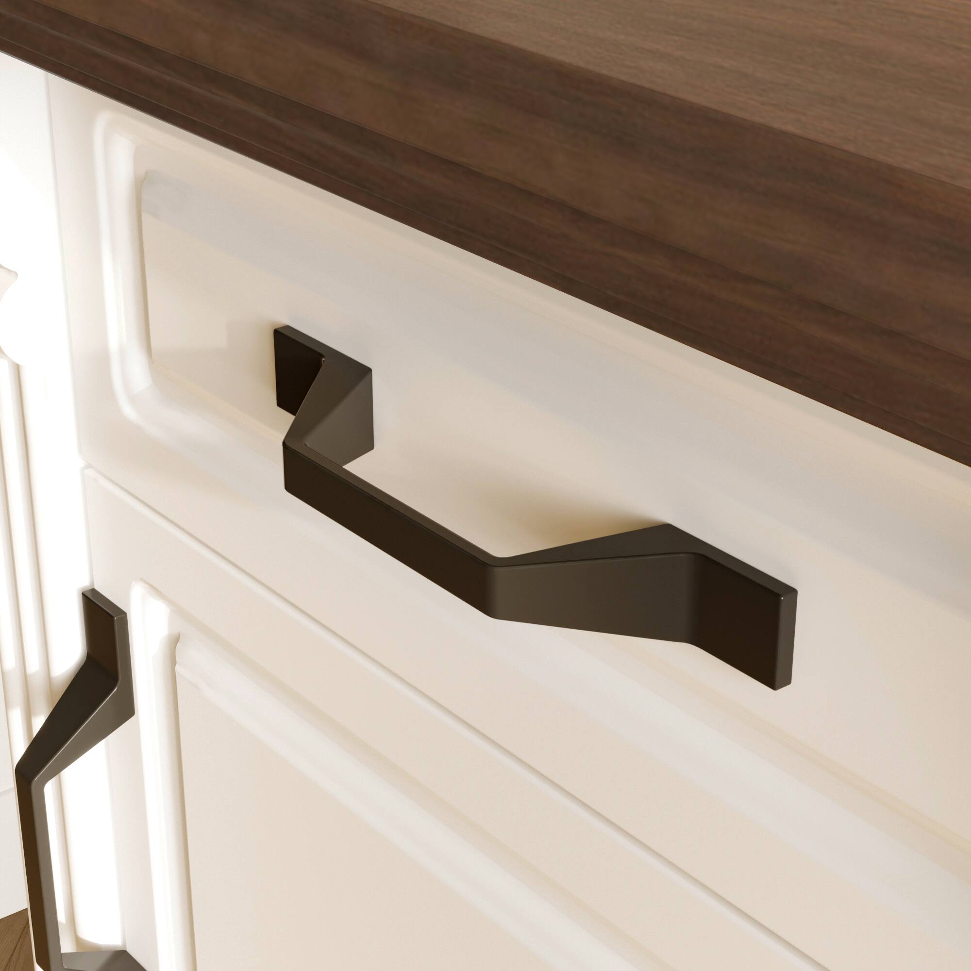 Alt View 4. Famapy - Vintage Style Writing Desk with Storage Drawers, Classic Home Office Computer Table for Study or Workspace - Brown & White.