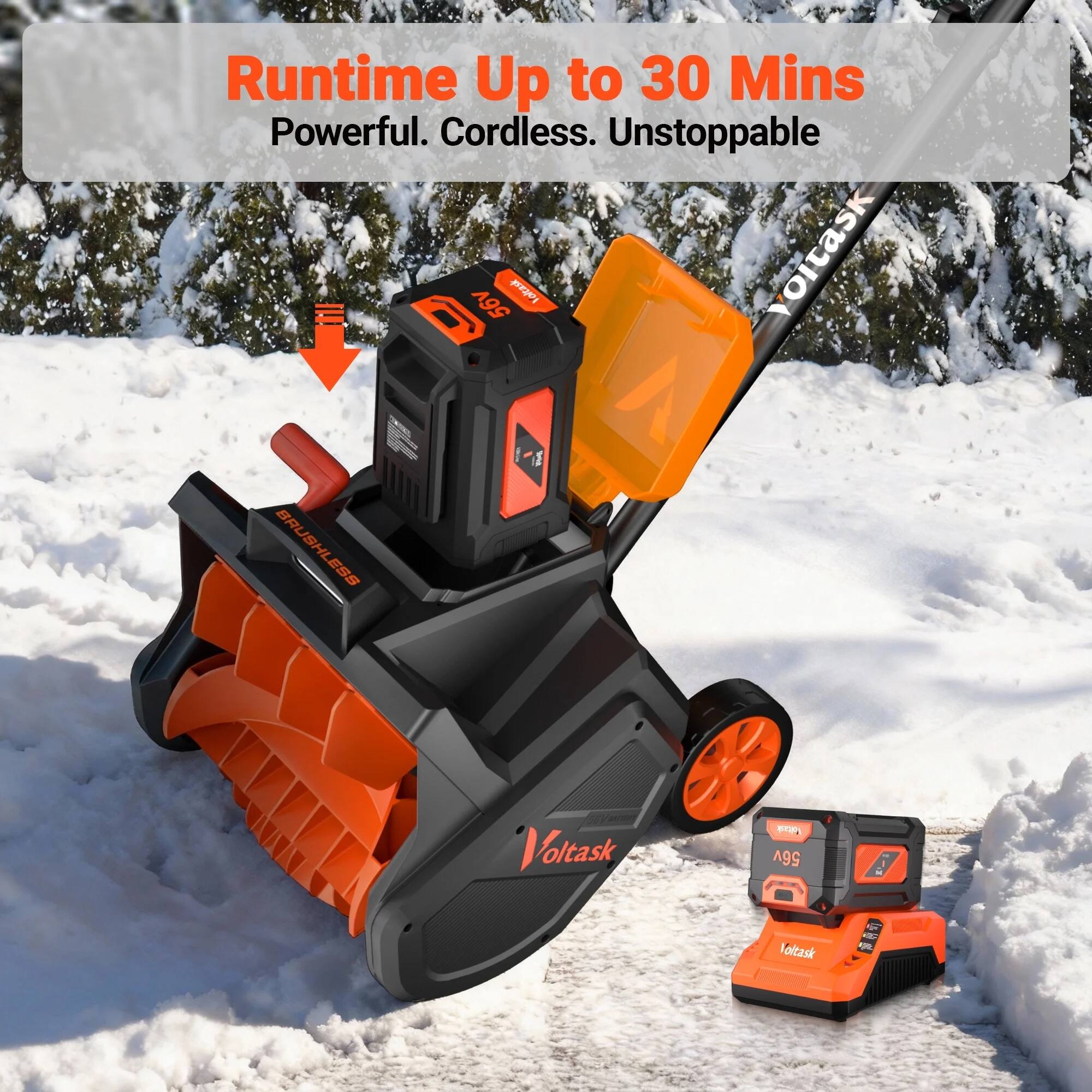 Runtime Up to 30 Mins  
Powerful. Cordless. Unstoppable  
56v  
BRUSHLESS  
1 foltask  
56v  
loltasi