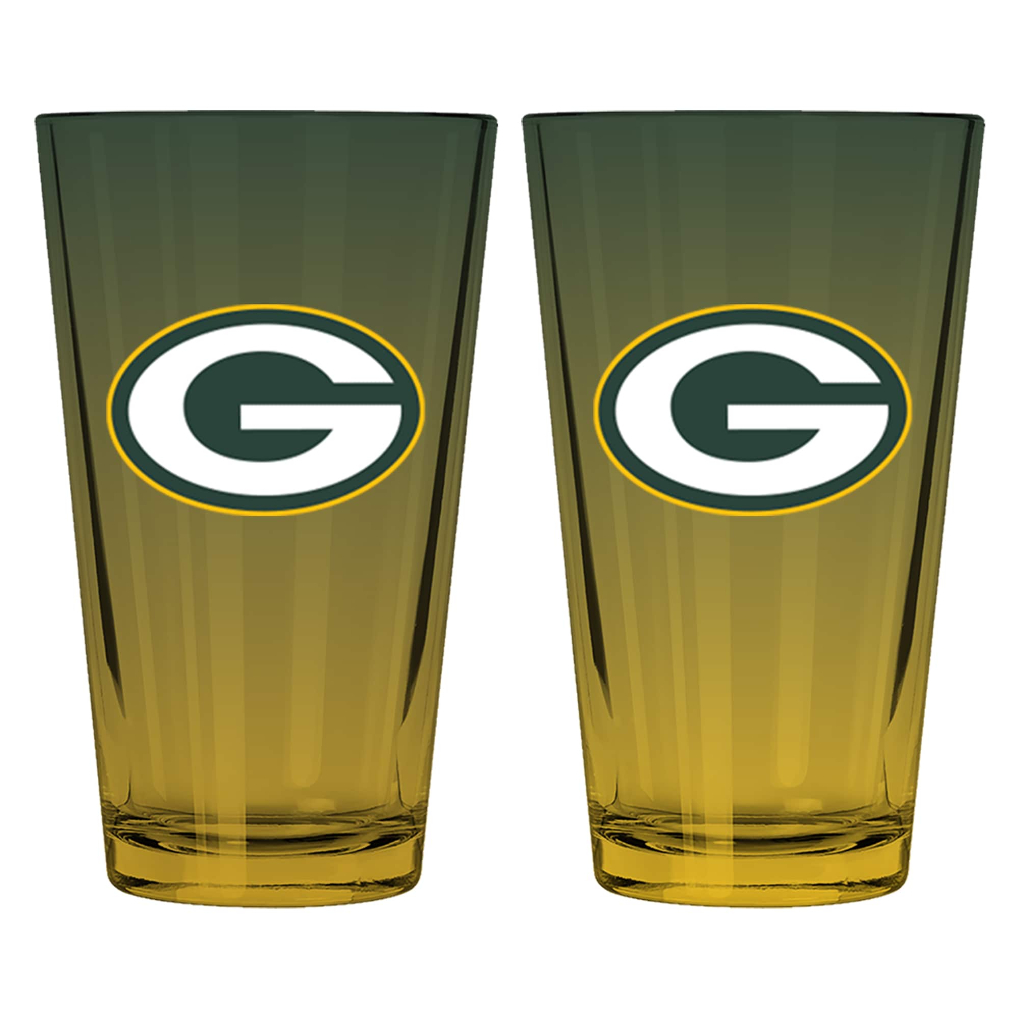 Front. The Memory Company - Green Bay Packers Two-Pack 16oz. Ombre Pint Glass Set - Multicolor.
