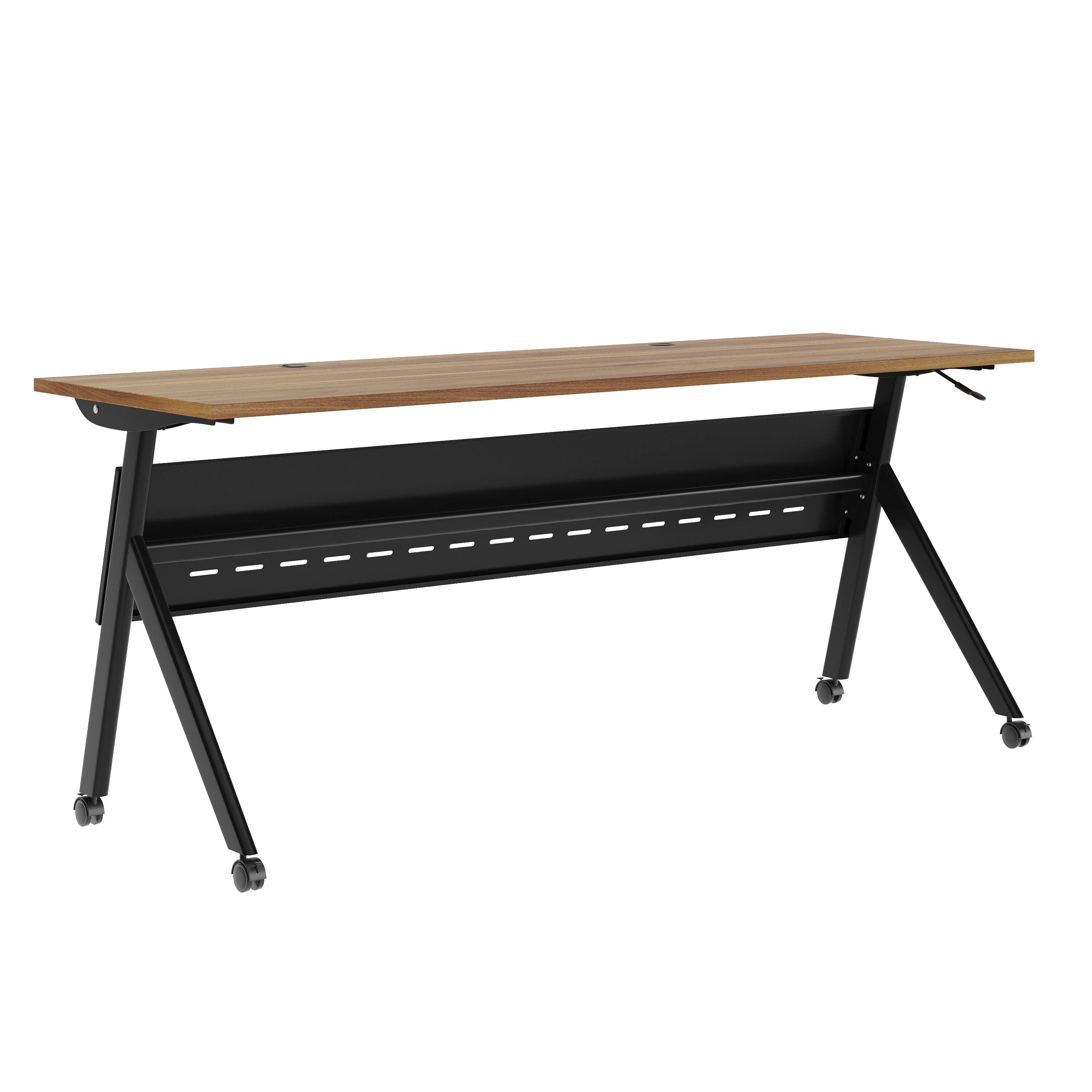 Front. Flash Furniture - Davis Commercial Grade 72" x 24" Heavy-Duty Nesting Flip Training Table with Y-Legs, Modesty Panel, 1" Thick Walnut Tabl - Brown.