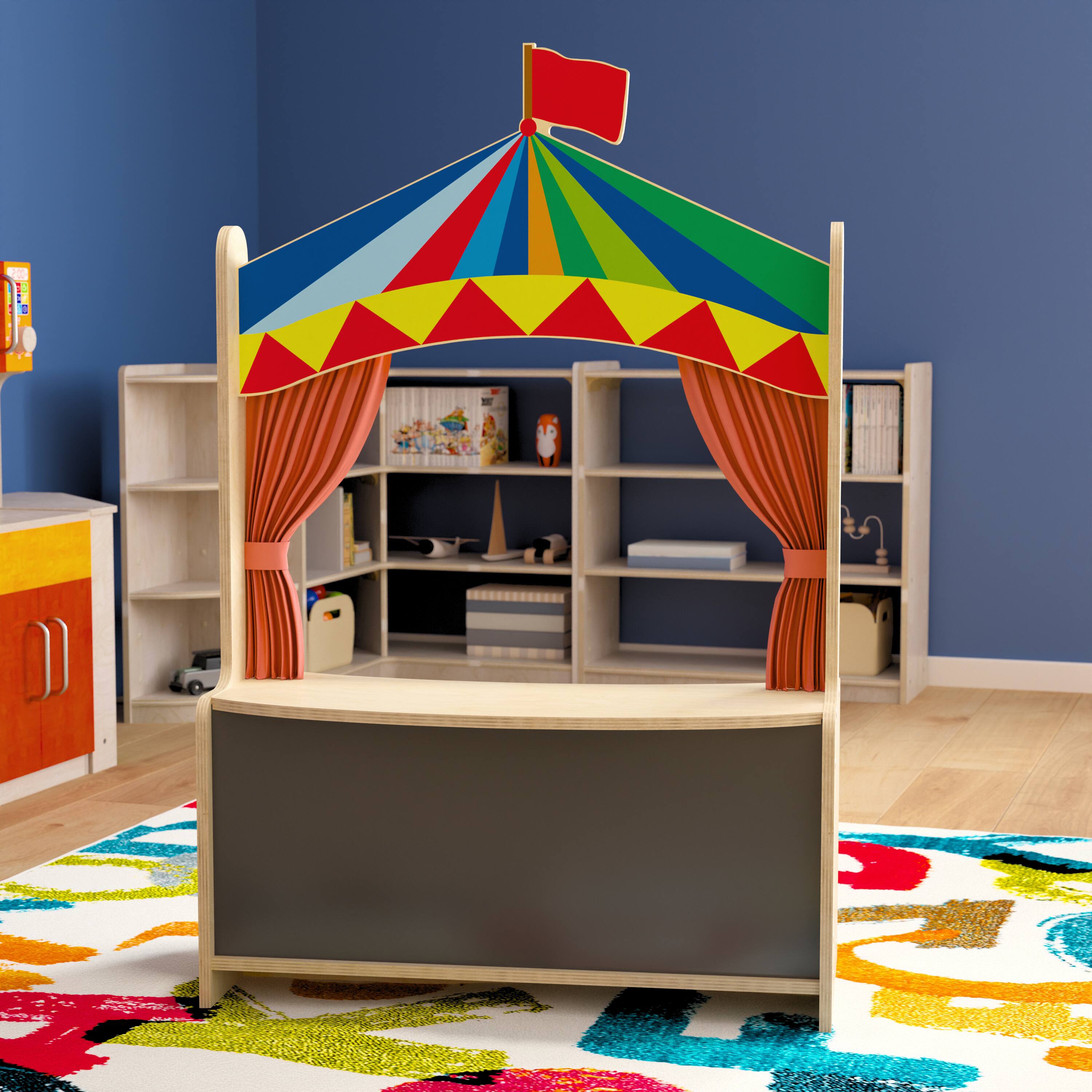 Alt View 1. Flash Furniture - Bright Beginnings Wooden Puppet Theater with Removable Curtains and Bottom Magnetic Chalkboard, Natural - Natural.