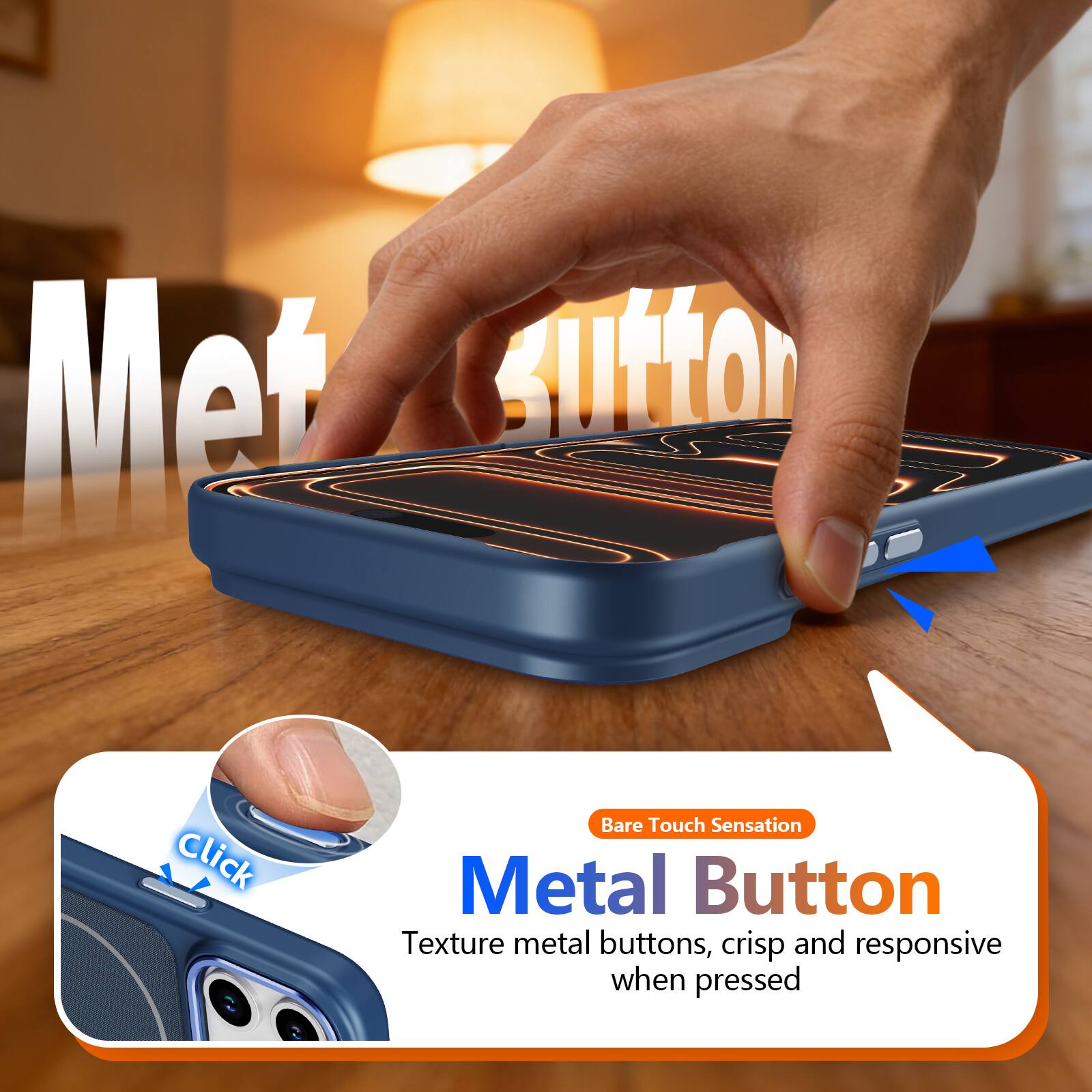 Met Sutter Click Bare Touch Sensation Metal Button Texture metal buttons, crisp and responsive when pressed