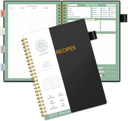 KERDOM - Recipe Notebook to Write Your Own Recipes, Sprial Recipe Record Organizer with Tabs for Family Cooking Lover, 120 Pages - Black-A5