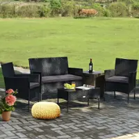 Costway 4PCS Patio Rattan Furniture Set Cushioned Sofa Coffee Table Backyard - Gray - Front_Zoom
