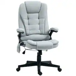 Vinsetto - Point Vibrating Massage Office Chair with Heat, Linen High Back Massage Desk Chair with Reclining Backrest - Light Gray