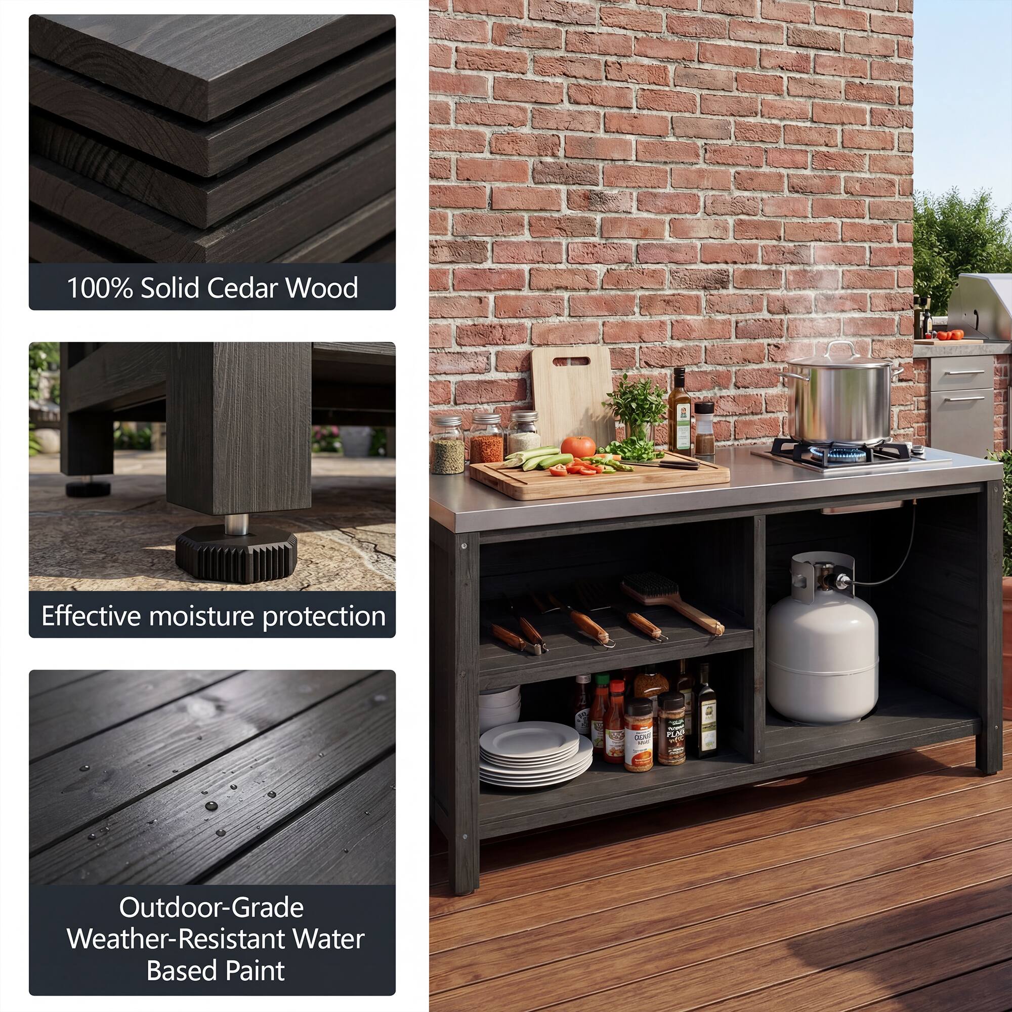 100% Solid Cedar Wood  
Effective moisture protection  
Outdoor-Grade Weather-Resistant Water Based Paint