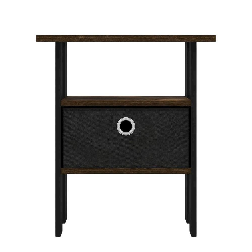 Back. FurniFact - Nightstand with Bin Drawer, Engineered Wood Frame for Cozy Bedroom Storage - Amber Pine/Black.