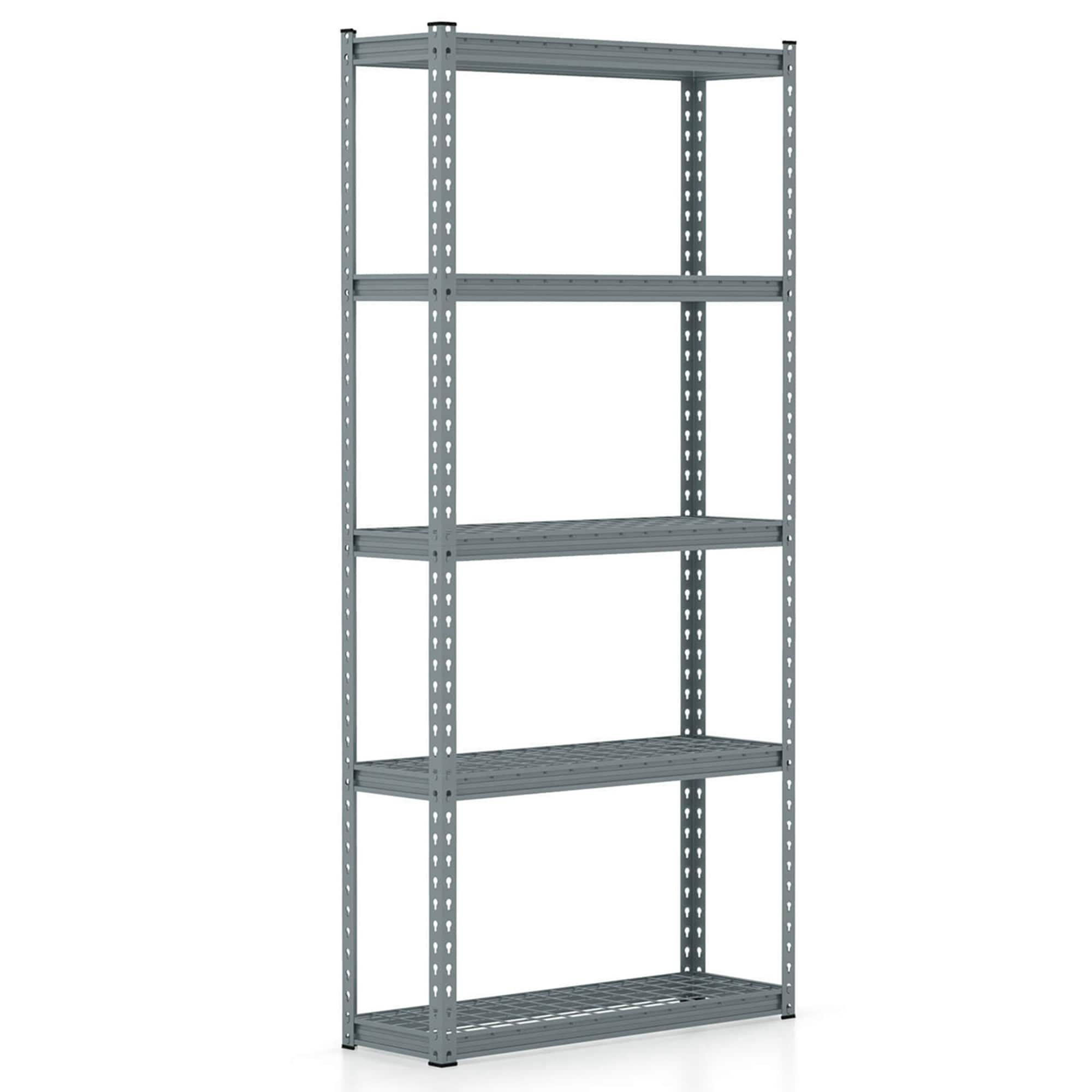 Costway - 1 PCS 5-Tier Heavy Duty Storage Shelf Storage Utility Rack Shelf with Anti-tipping Device - Gray