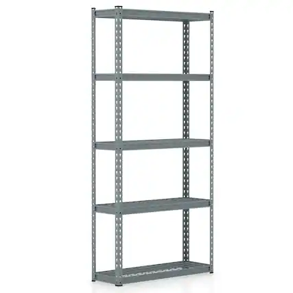 Front. Costway - Costway 1 PCS 5-Tier Heavy Duty Storage Shelf Storage Utility Rack Shelf with Anti-tipping Device - Gray.