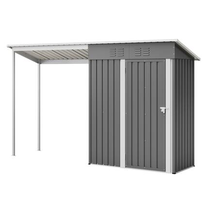 Front. Mondawe - 5x3FT 2-in-1 Galvanized Steel Shed & Gazebo Combo, Lean-To Storage with Open Pergola - Gray.