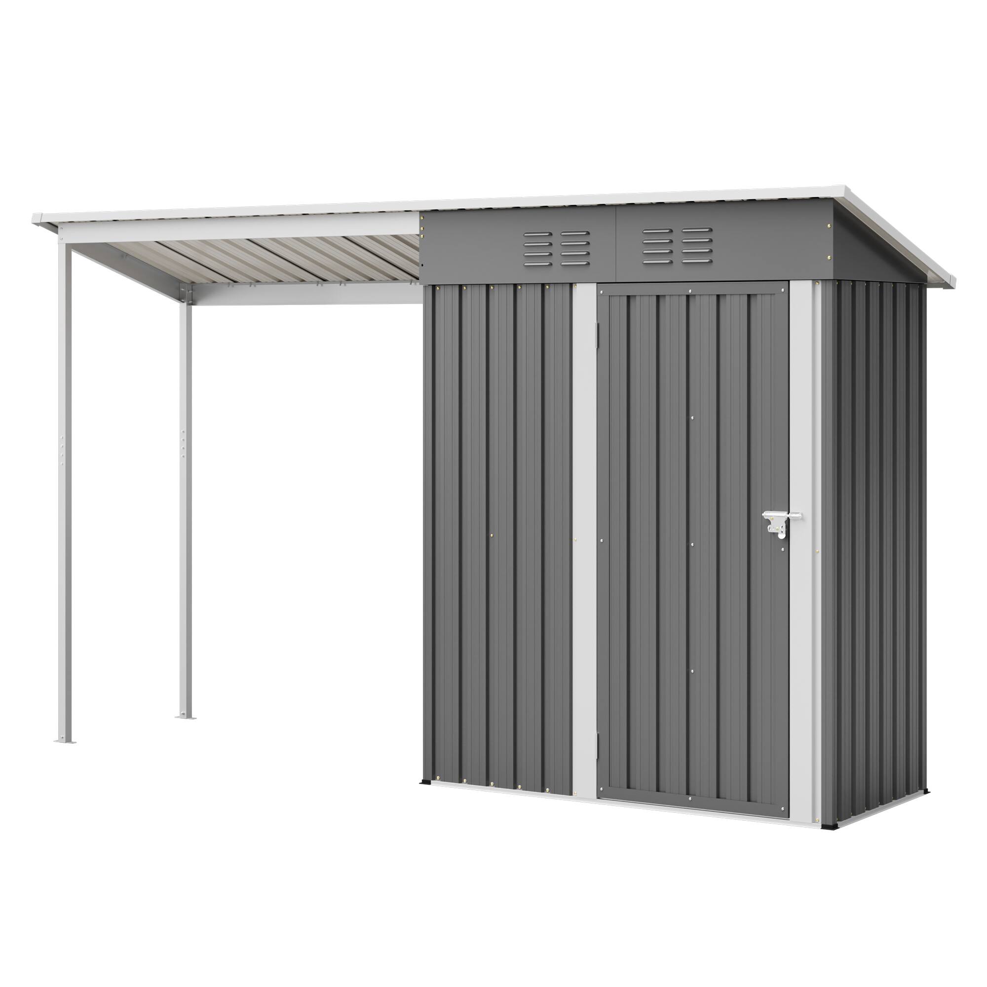 Front. Mondawe - 5x3FT 2-in-1 Galvanized Steel Shed & Gazebo Combo, Lean-To Storage with Open Pergola - Gray.