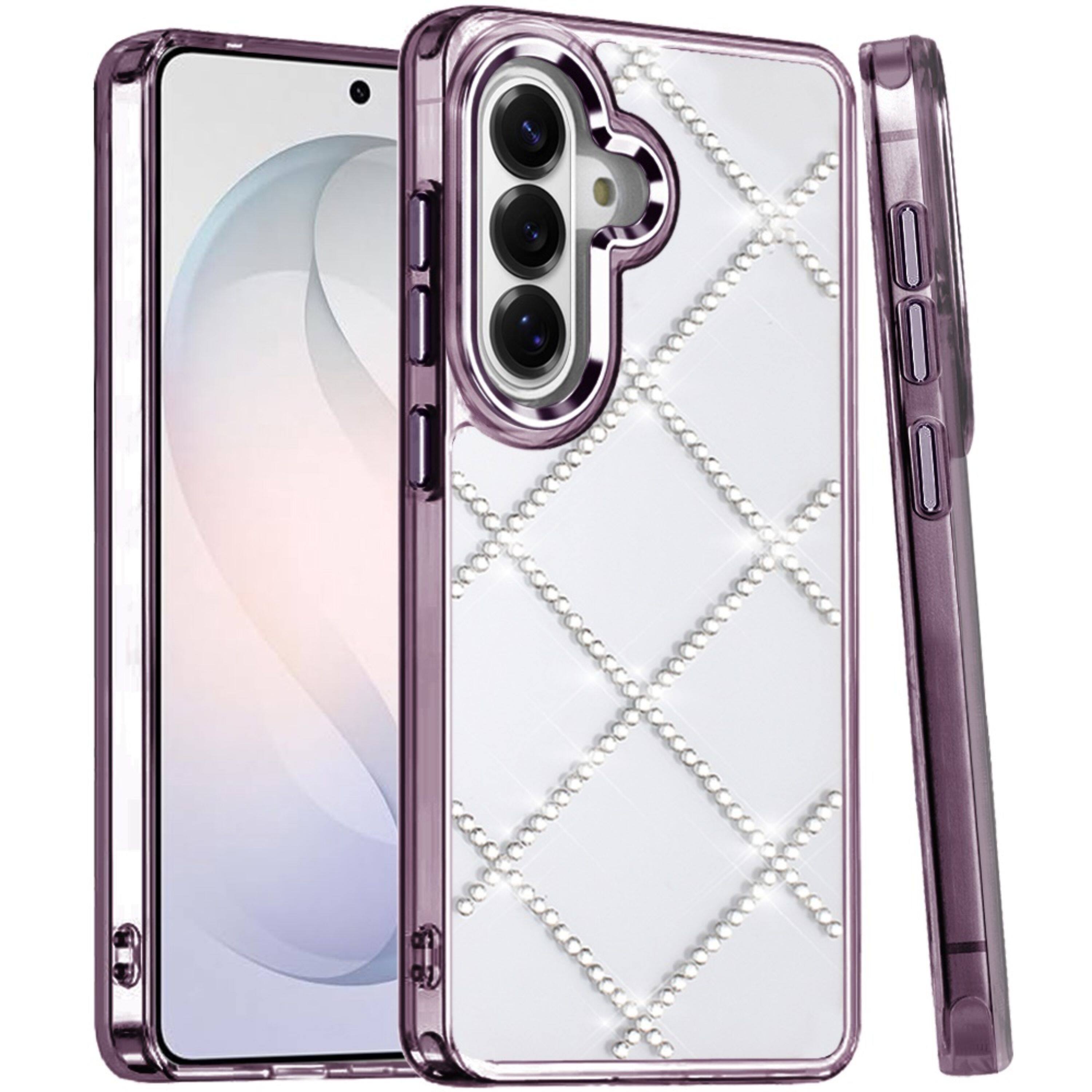 Left. Kitcheniva - Gem Bling Diamond Pattern Phone Cover Plus Tempered Glass For Samsung S26 FE Black - Black.