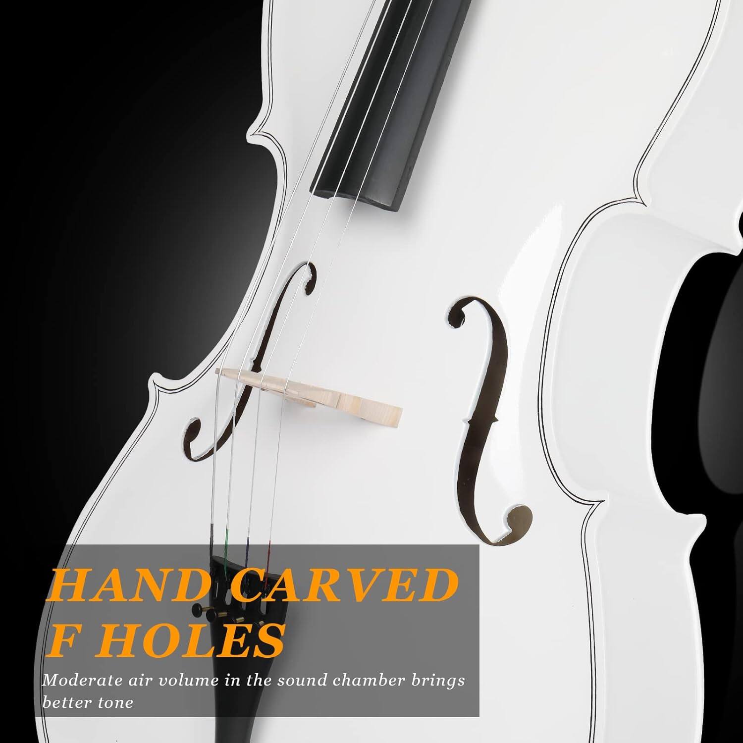 HAND CARVED F HOLES  
Moderate air volume in the sound chamber brings better tone