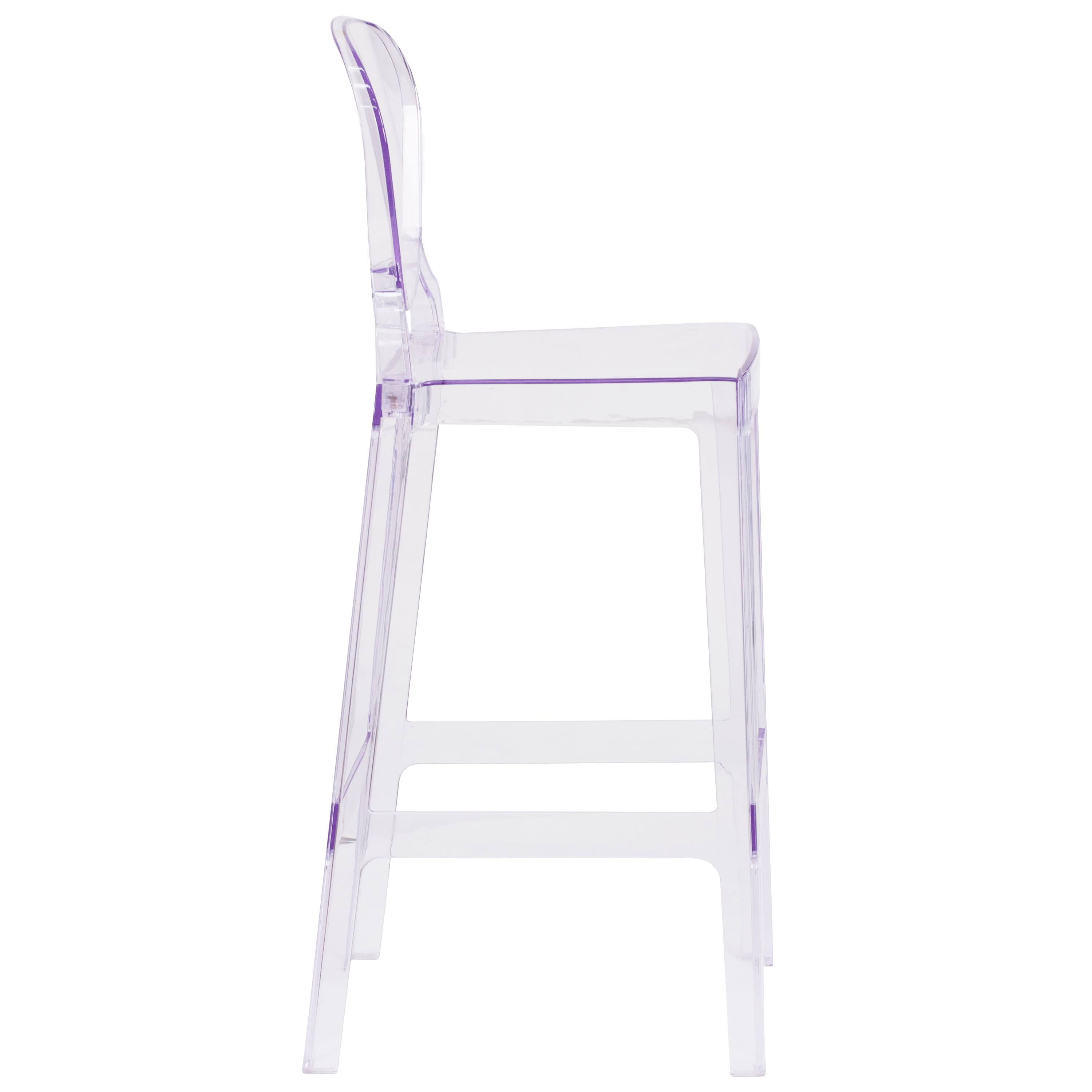 Left. Flash Furniture - Theo Ghost Barstool with Tear Back in Transparent Crystal - Clear.