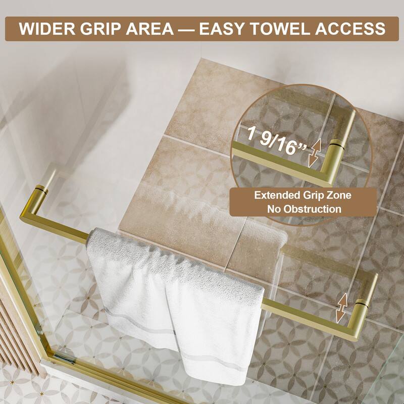 WIDER GRIP AREA — EASY TOWEL ACCESS  
1 9/16" Extended Grip Zone  
No Obstruction
