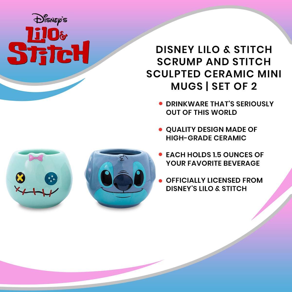Disney's Lilo & Stitch

Disney Lilo & Stitch Scrumpt and Stitch Sculpted Ceramic Mini Mugs | Set of 2

- Drinkware that's seriously out of this world
- Quality design made of high-grade ceramic
- Each holds 1.5 ounces of your favorite beverage
- Officially licensed from Disney's Lilo & Stitch