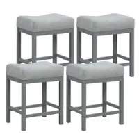Costway - 24.5" Bar Stool Set of 4 with Solid Rubber Wood Frame Humanized Footrest Kitchen - Gray - Front_Zoom
