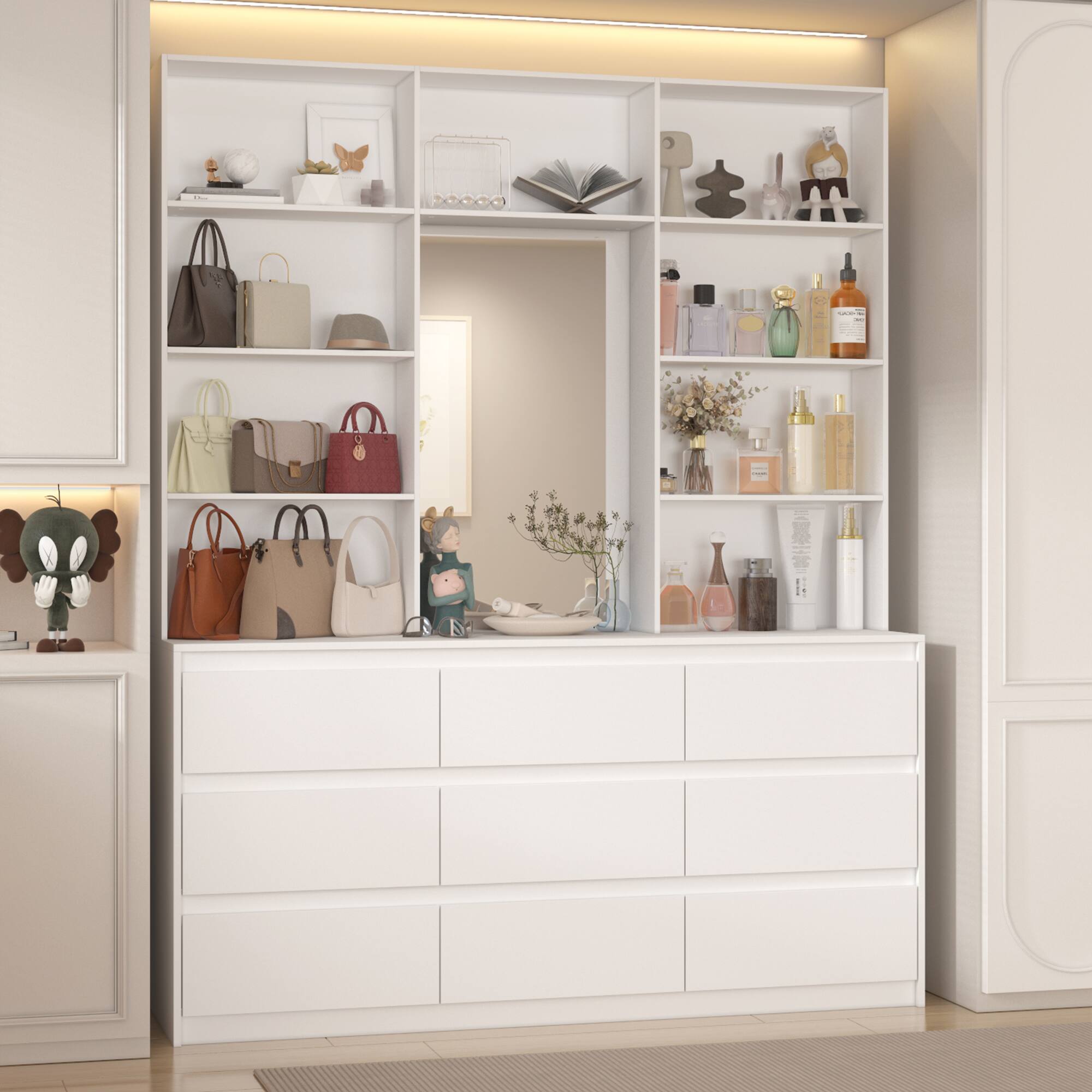 Alt View 9. FUFU & GAGA - FUFU&GAGA Vanity Storage Cabinet with Mirror: Perfect for Closets & Women’s Spaces - White.