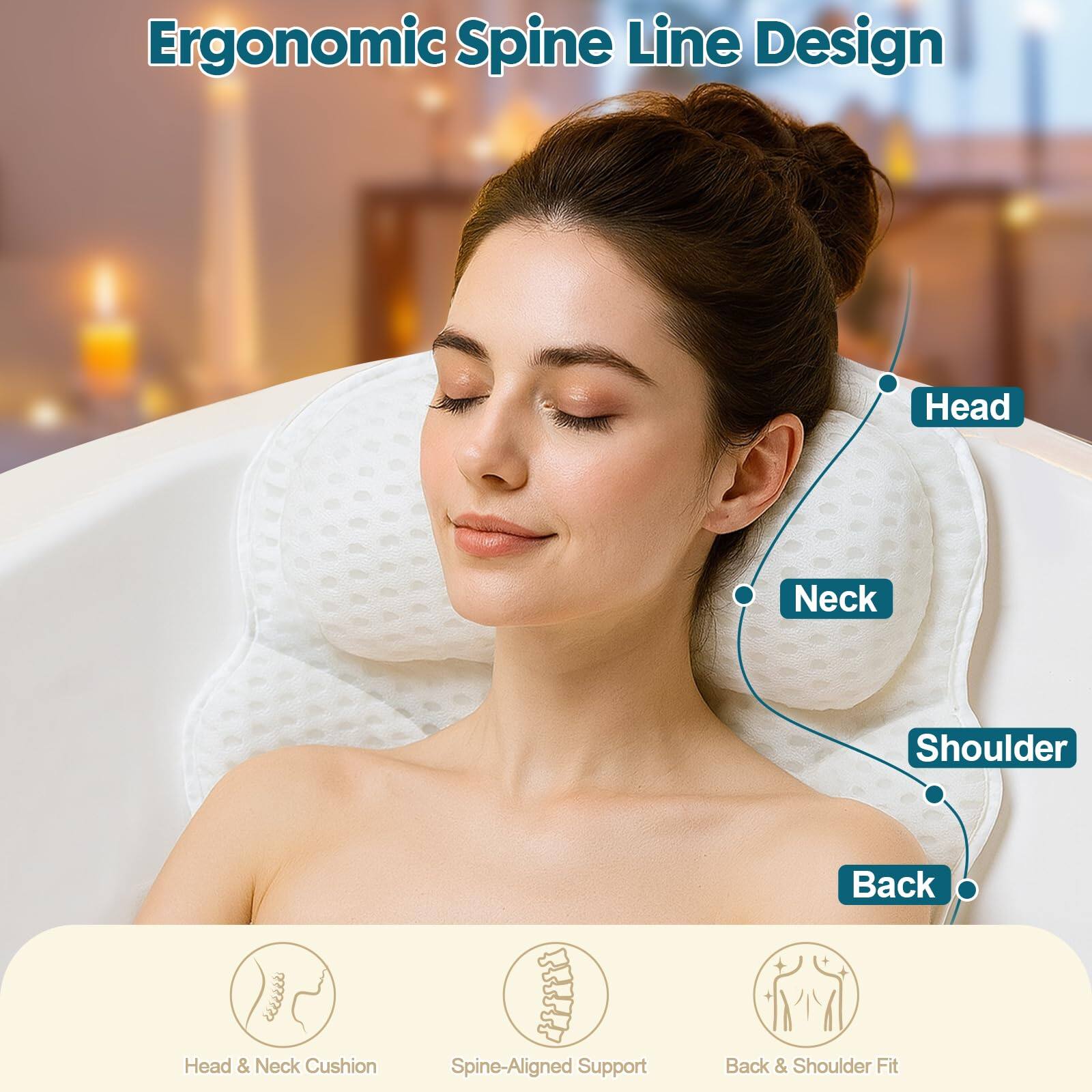 Ergonomic Spine Line Design

Head & Neck Cushion  
Spine-Aligned Support  
Back & Shoulder Fit