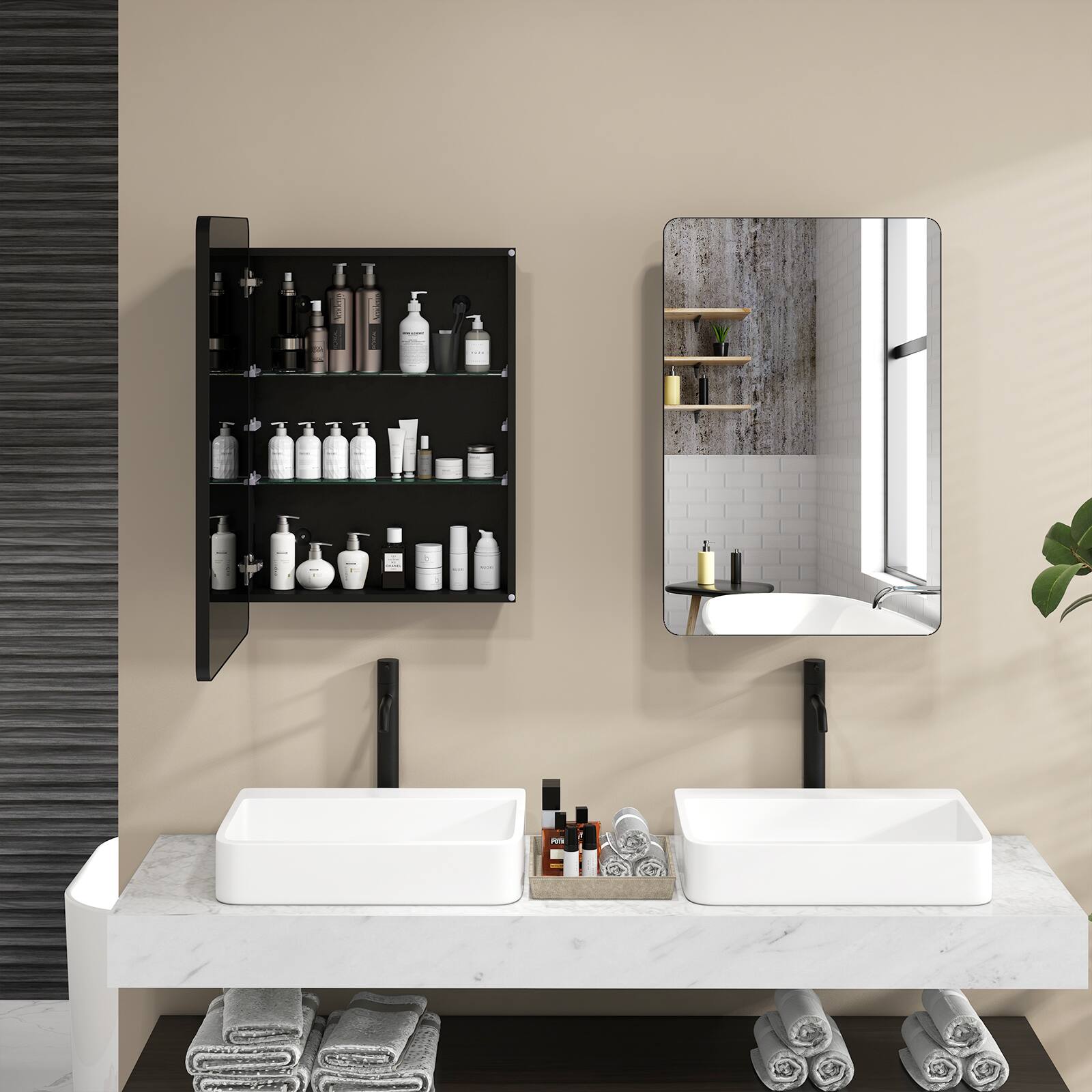Angle. SlickBlue - Mirror Cabinet for Bathroom with Multi-Functional Storage and Adjustable Shelves - Black.