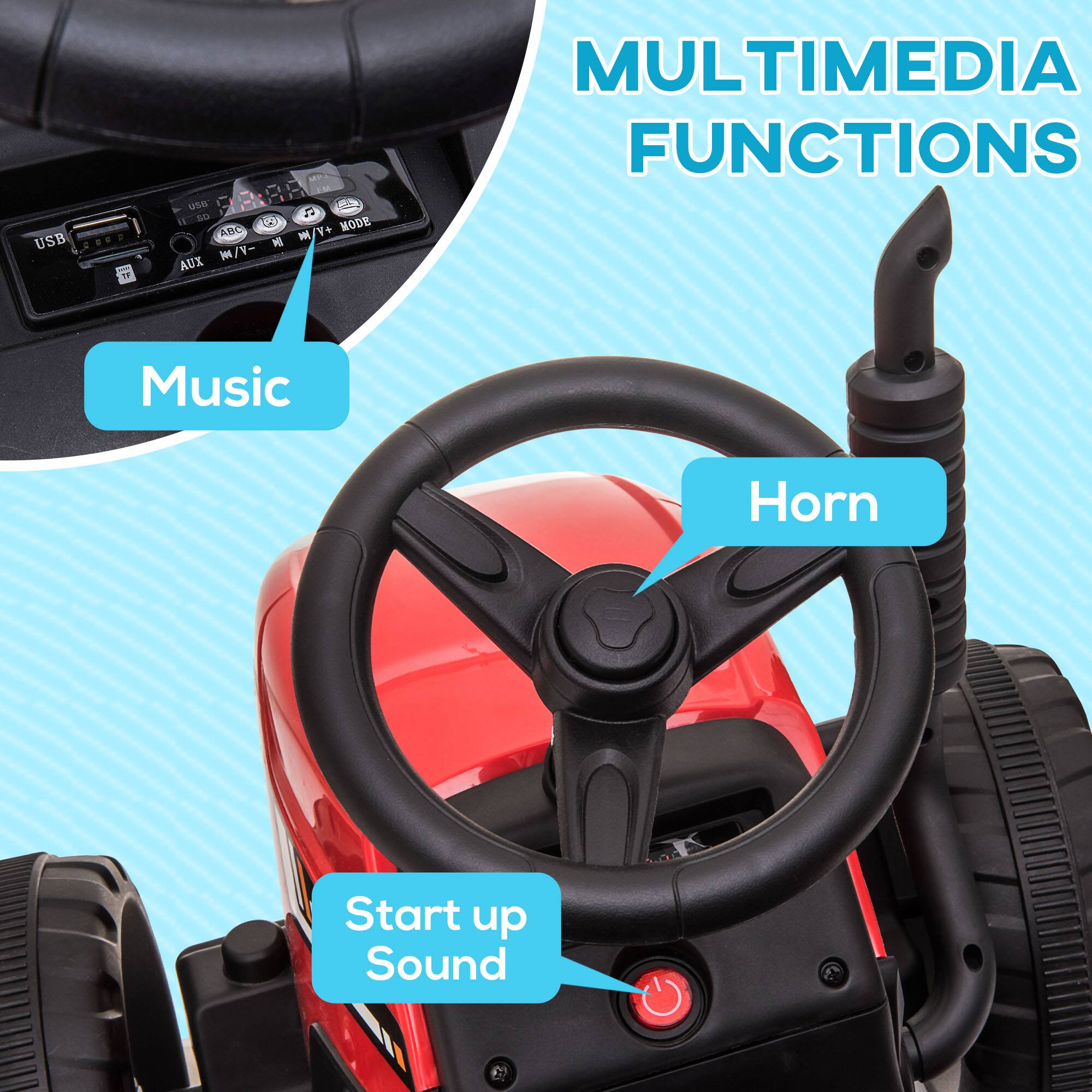 MULTIMEDIA FUNCTIONS

- Music
- Horn
- Start up Sound

USB
AUX
MODE
M/V+
M/V-
ABC