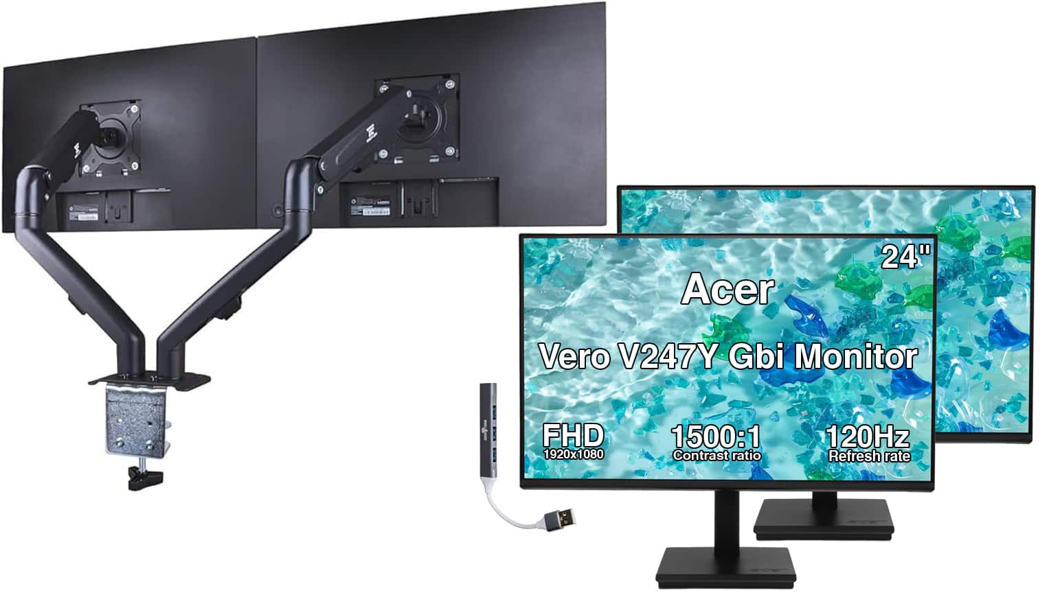 "Acer - Vero V247Y Gbi 24"" FHD Monitor, 4ms Response Time (UM.QV7AA.G07) 2Pack w/HDMI cable, DKZ Hub & Ergoflexy Dual Arms - Black" price history on PriceWatchPro
