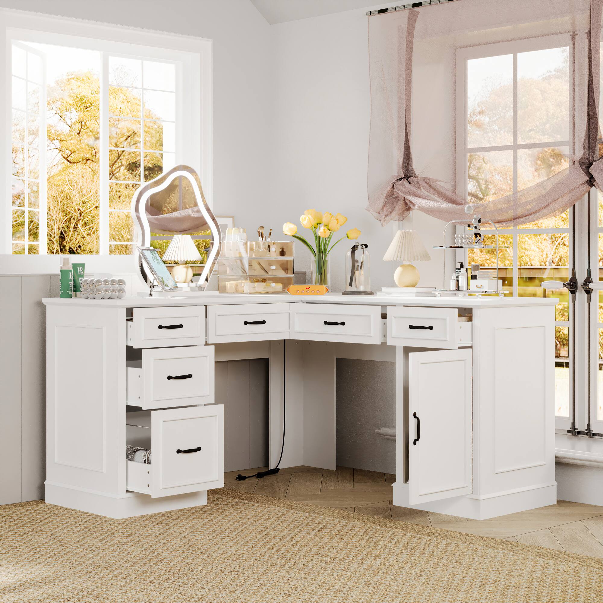 Alt View 2. Famapy - Famapy Corner Desk: Multifunctional, Organized & Tech - Friendly Workspace - White.