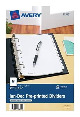 Avery - Pre-Printed Mini Paper Dividers, Jan-Dec Tabs - White