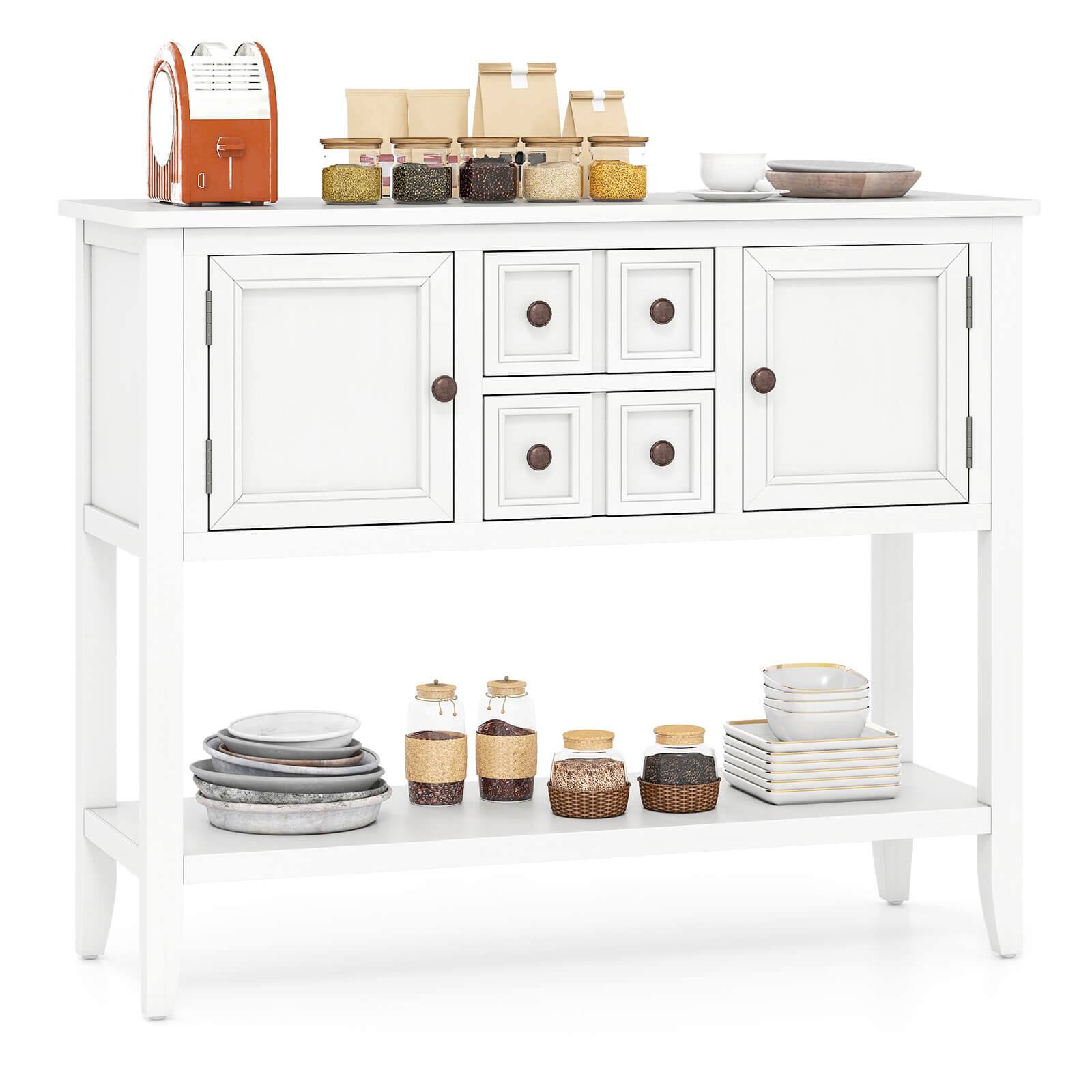 Costway - Buffet Sideboard Cabinet Entryway Console Table with 2 Doors and 2 Drawers - White