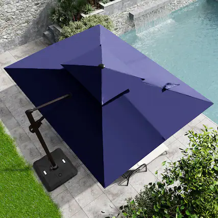 Front. Crestlive Products - Crestlive Products 11ft UPF50+ Aluminum Double Top Slide-tilt Cantilever Patio Umbrella with 350lbs Wheeled Base - Navy blue.