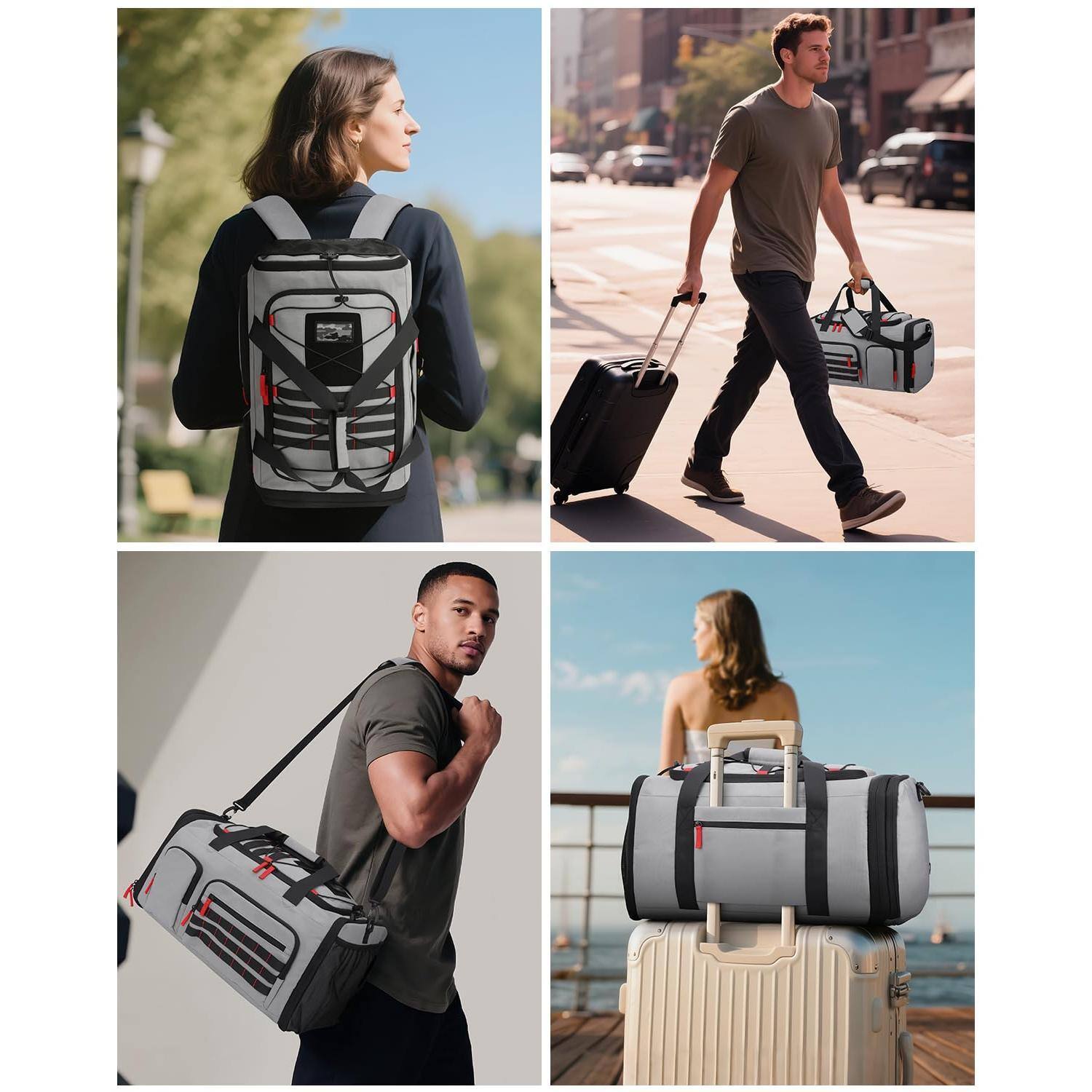 Alt View 4. Pacoar Cade - Gym Bags For Men Women  45l Sports Travel Duffle Bag With Shoe Compartment 3 In 1 Weekener Overnight Backpack Wet - Black.