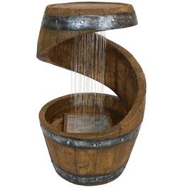 Sunnydaze - Spiraling Barrel Outdoor Water Fountain with LED Lights - 25 in - Brown