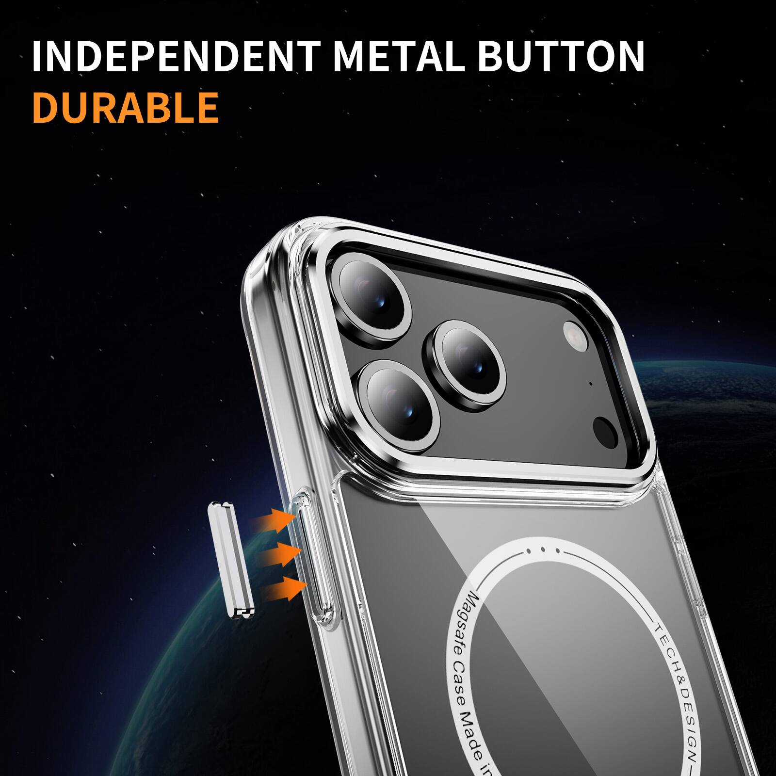 INDEPENDENT METAL BUTTON  
DURABLE  

Magsafe Case Made in IL  
TECH & DESIGN