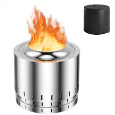 Front. Gymax - Gymax 19.5'' Smokeless Fire Pit Stainless Steel Wood Burning Firepit w/ Rain Cover - Silver.