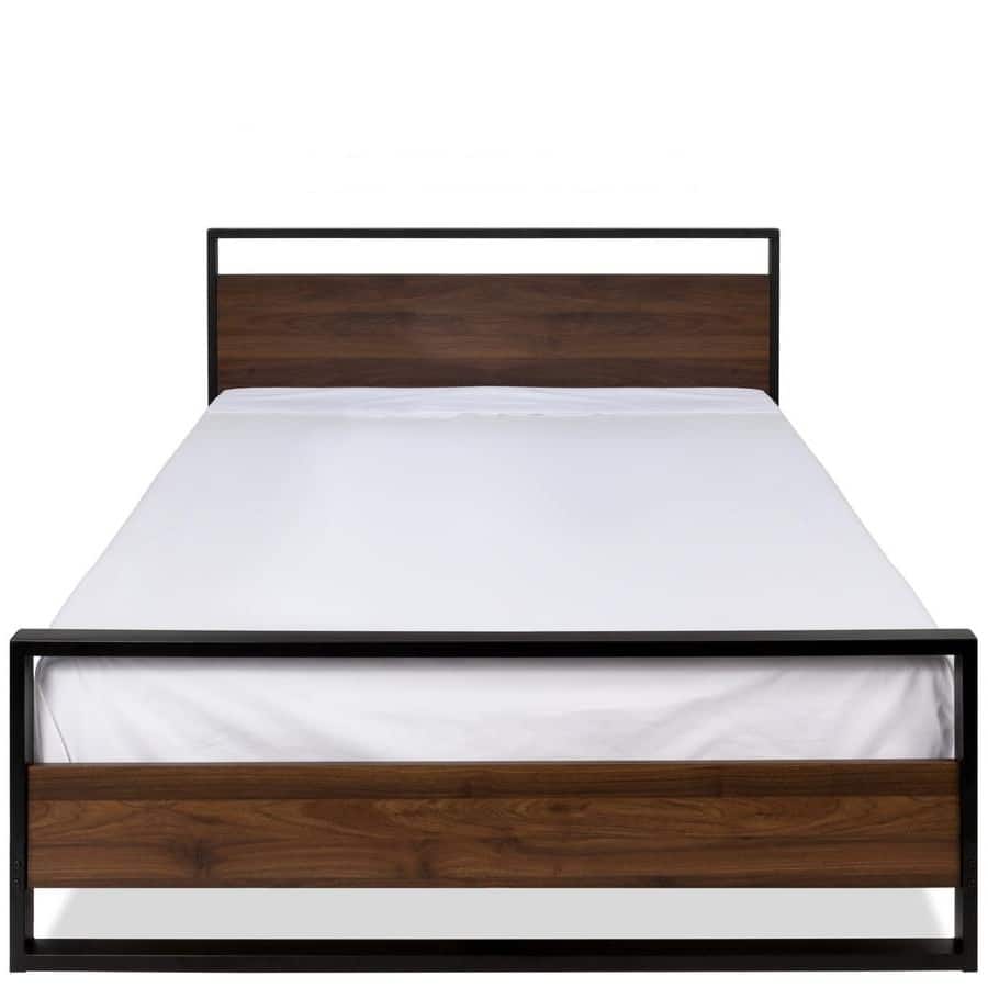 SlickBlue - Modern Farmhouse Queen Low Profile Metal Wood Platform Bed - Brown