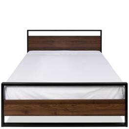Hivvago - Modern FarmHome Queen Low Profile Metal Wood Platform Bed - Rustic Brown