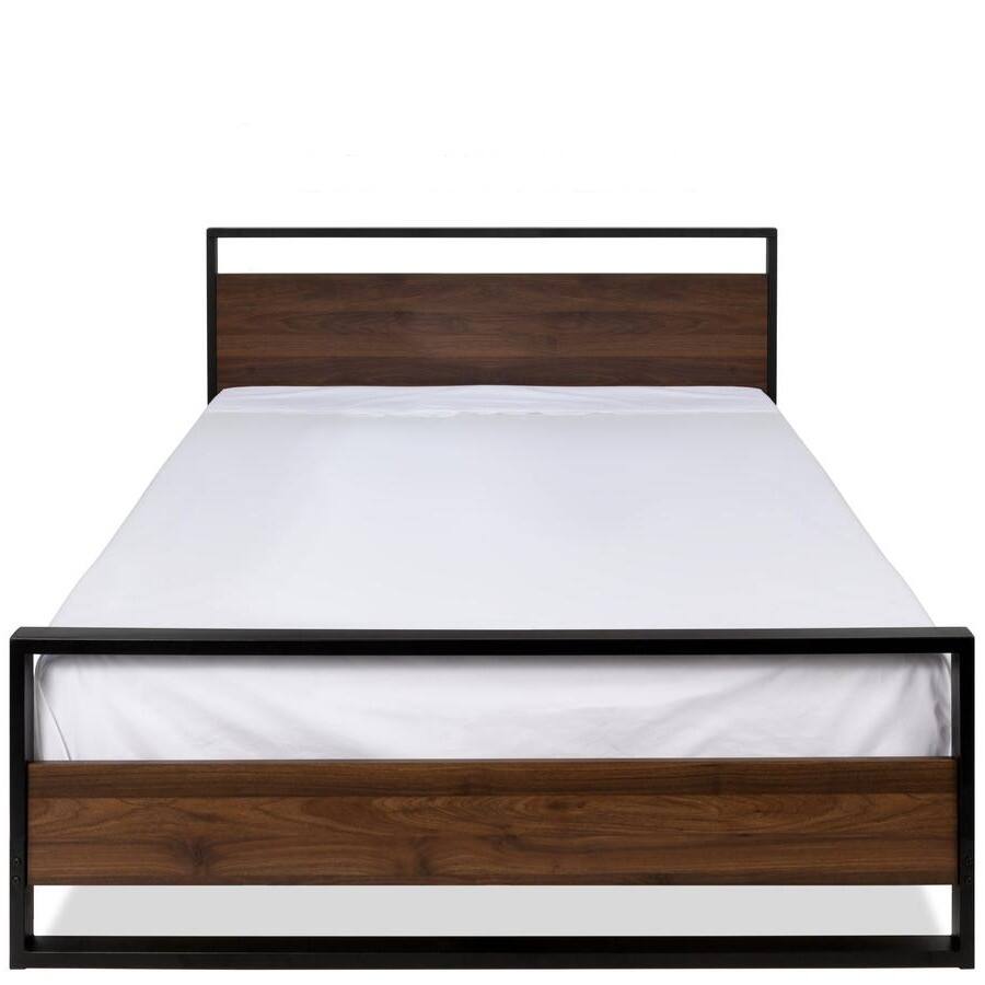 Front. Hivvago - Modern FarmHome Queen Low Profile Metal Wood Platform Bed - Rustic Brown.
