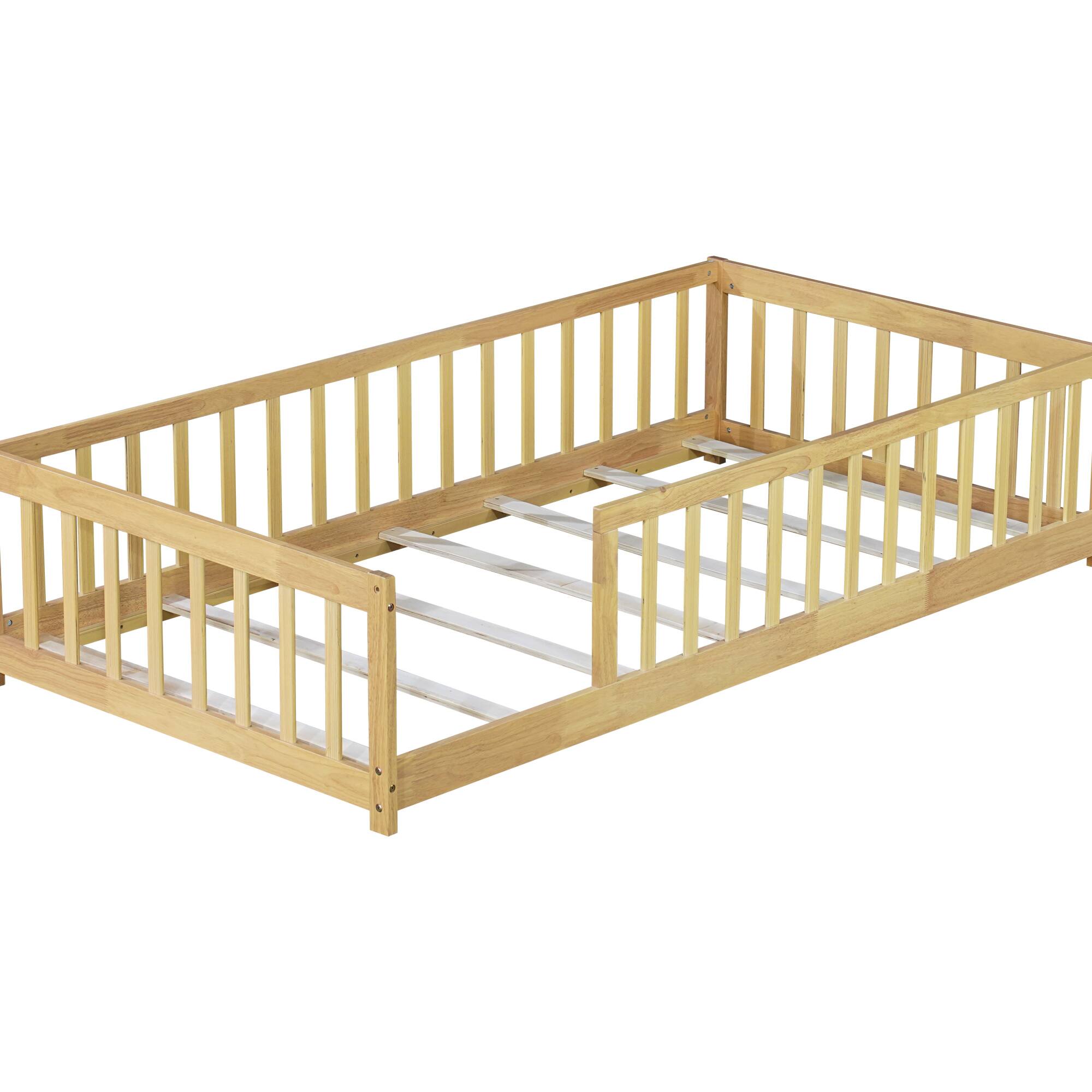 Alt View 6. GOODSILO - Twin Size Low-Profile Youth Bed with Secure Enclosure Frame, Solid Wood Construction, Neutral Finish - Natural.