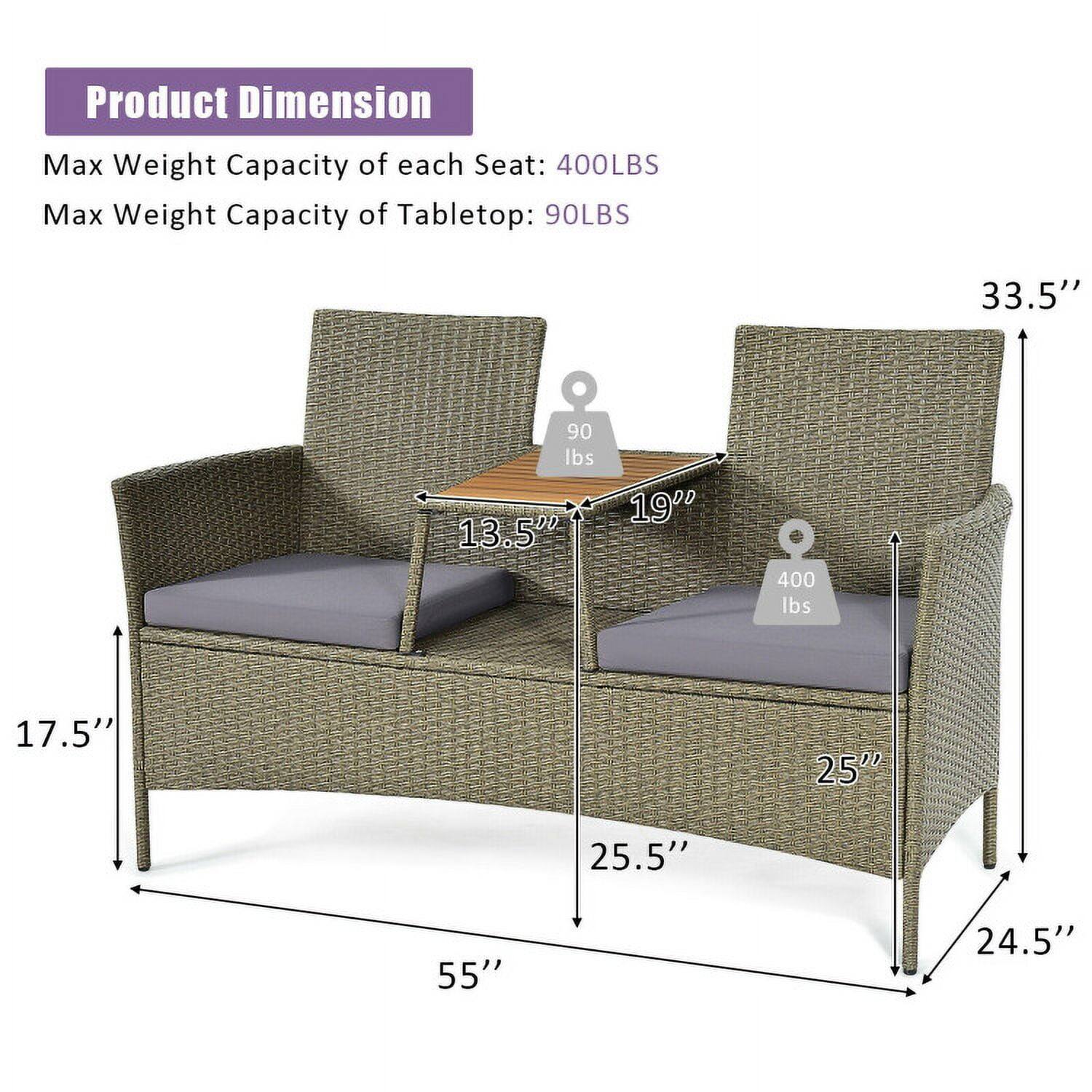 Product Dimension  
Max Weight Capacity of each Seat: 400LBS  
Max Weight Capacity of Tabletop: 90LBS  

- 33.5"  
- 17.5"  
- 55"  
- 25.5"  
- 24.5"  
- 13.5"  
- 19"  
- 25"