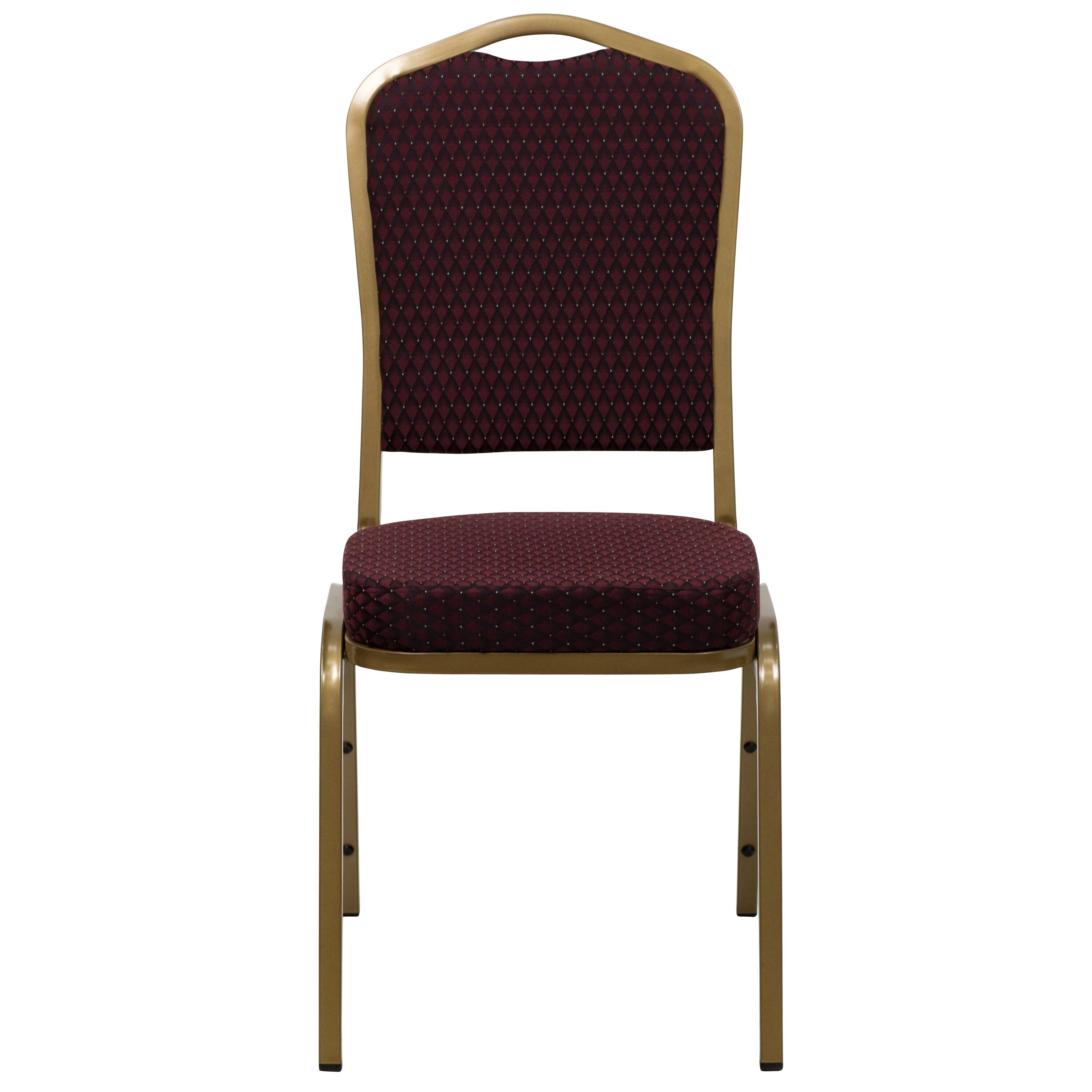 Alt View 7. Emma + Oliver - Crown Back Stacking Banquet Dining Chair - Burgundy Patterned Fabric/Gold Frame.