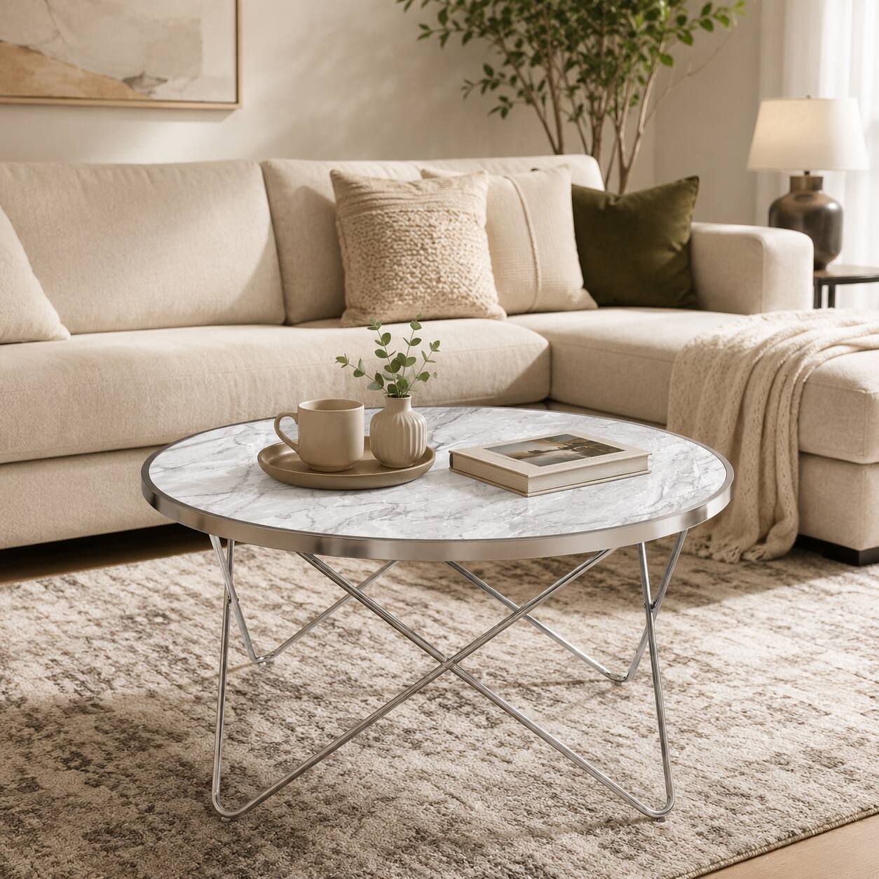 Front. Teamson Home - Teamson Home Margo 32" Round Faux Marble Coffee Table with Silver Metal Base - Silver.