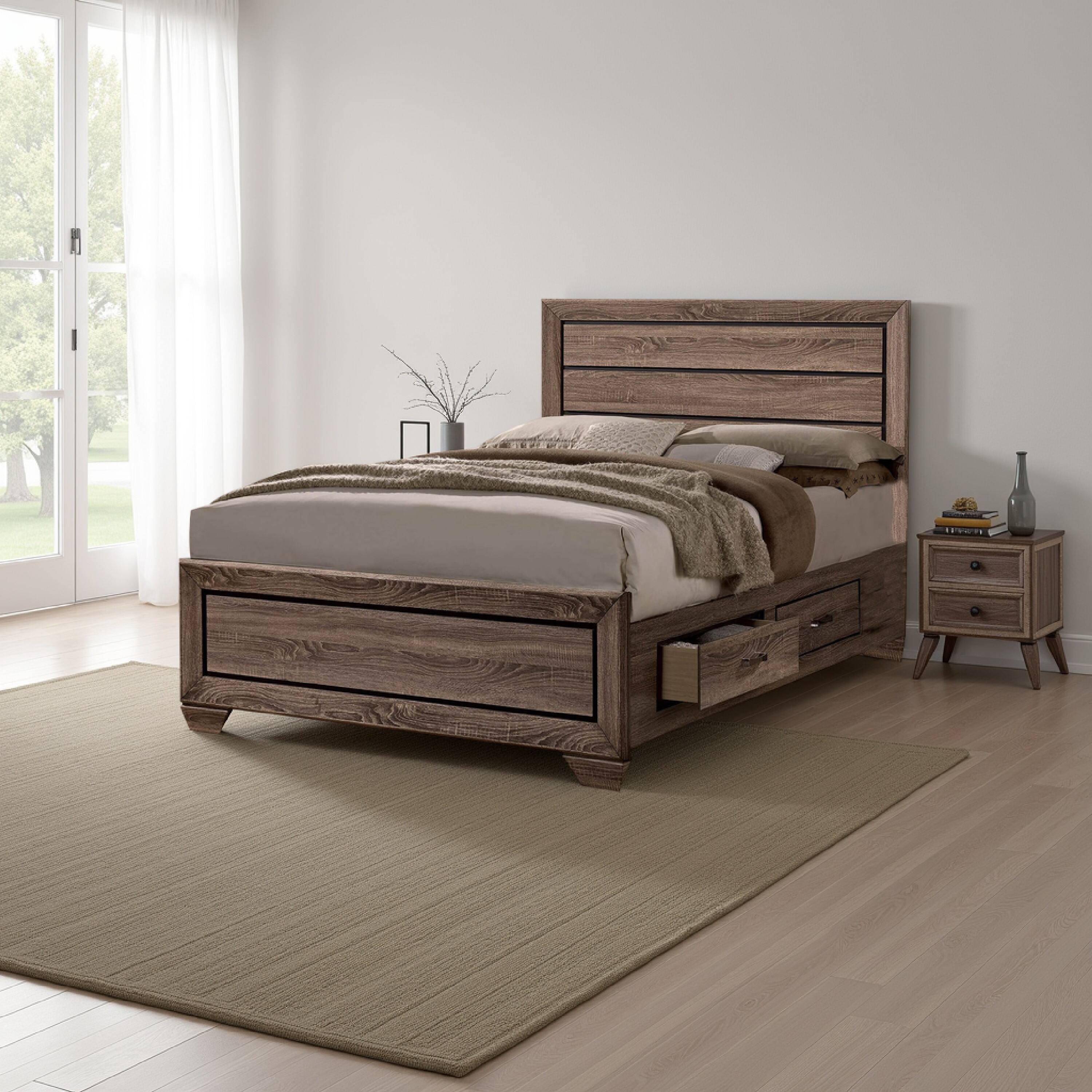 Alt View 5. Manhattan Lane - Wooden Eastern King Size Bed with Storage Drawers - Brown.