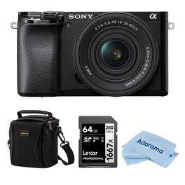 Bundle - Sony - Alpha a6100 Mirrorless Camera with 16-50mm f/3.5-5.6 Lens, with 64GB SDXC Memory Card and Shoulder Bag