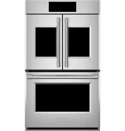 Front. Monogram - Statement 30" Smart Built-In Double Electric Convection Wall Oven with Air Fry and Digital Recipe Box - Stainless Steel.