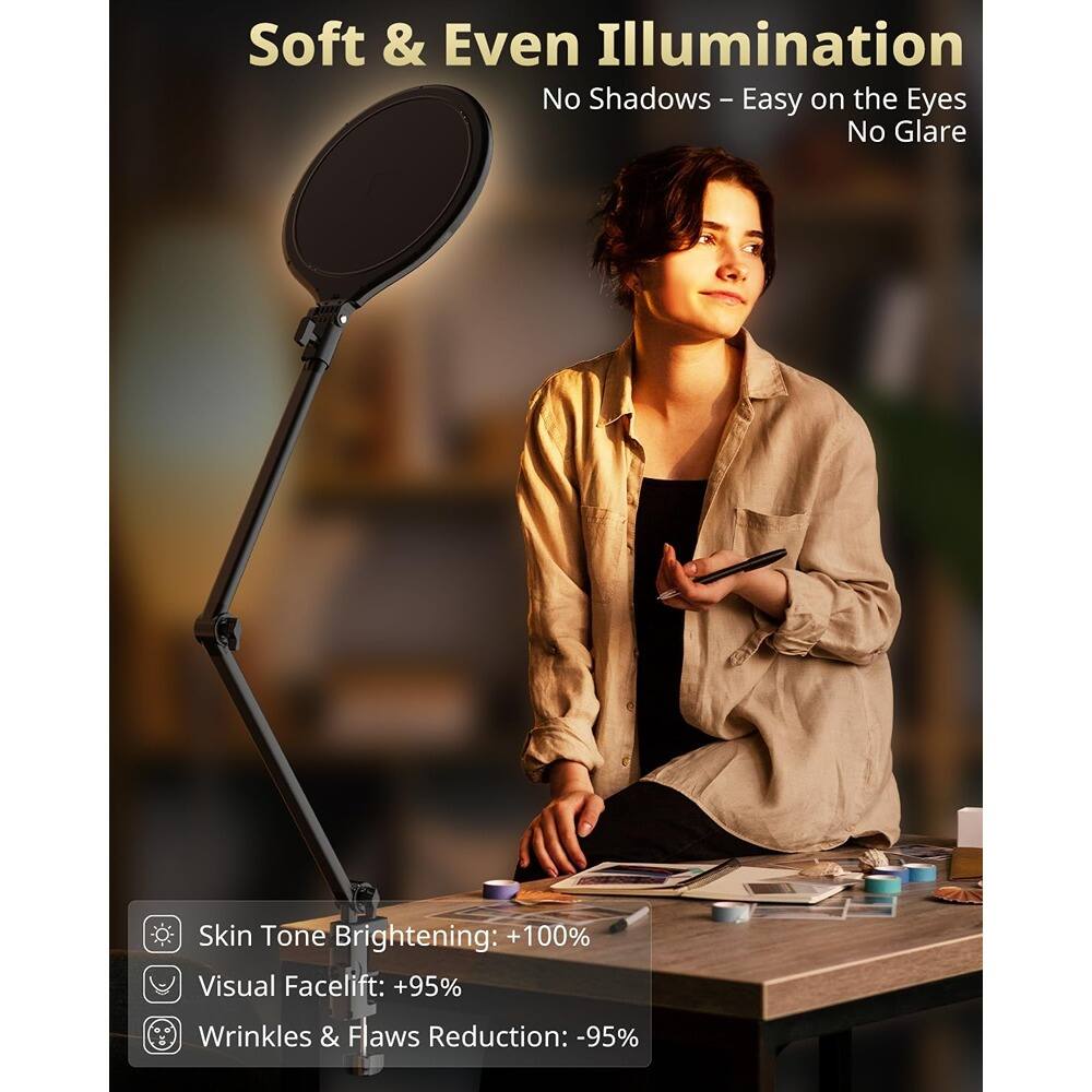 Soft & Even Illumination  
No Shadows - Easy on the Eyes  
No Glare  

Skin Tone Brightening: +100%  
Visual Facelift: +95%  
Wrinkles & Flaws Reduction: -95%