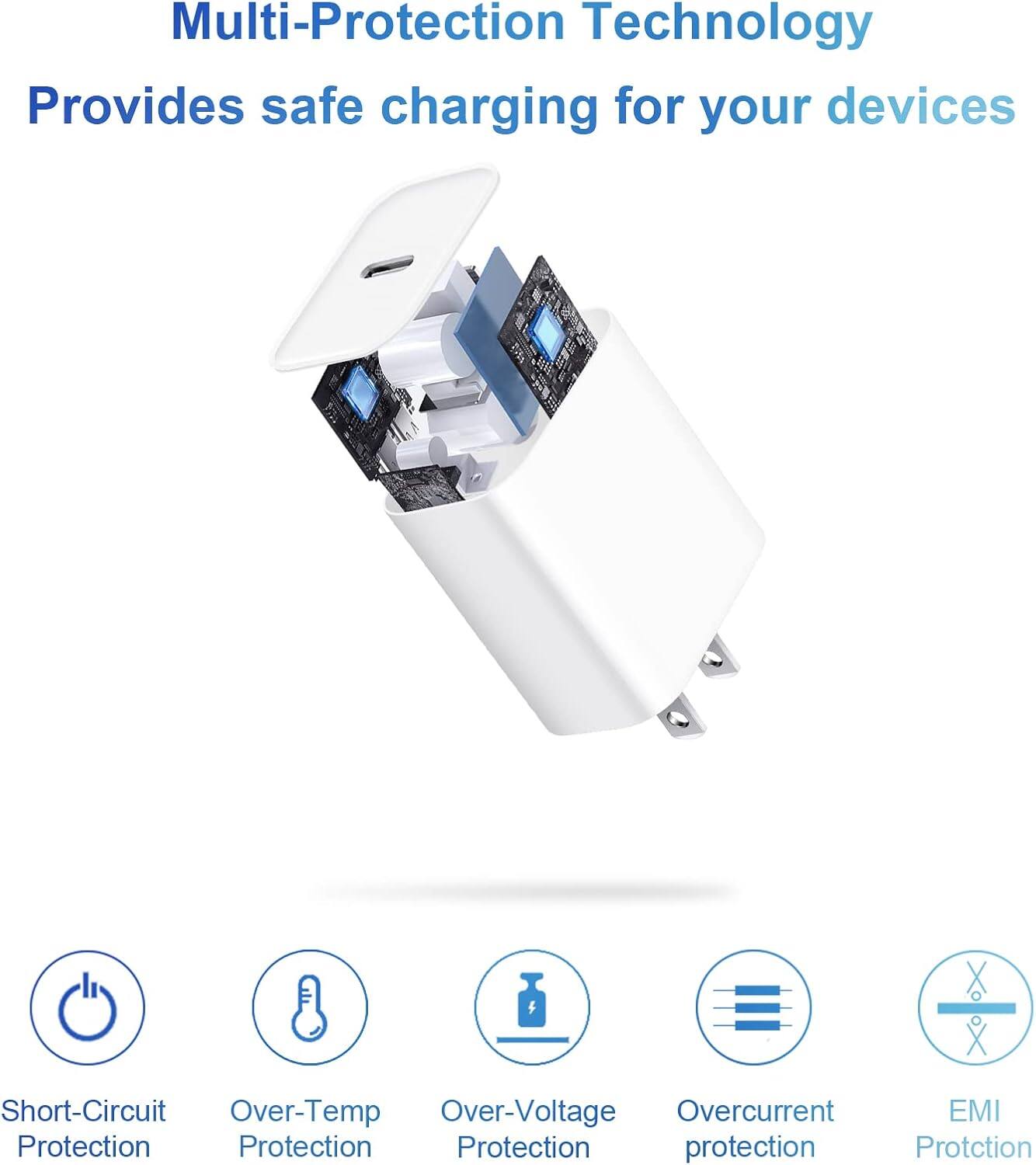 Multi-Protection Technology  
Provides safe charging for your devices  

- Short-Circuit Protection  
- Over-Temp Protection  
- Over-Voltage Protection  
- Overcurrent Protection  
- EMI Protection